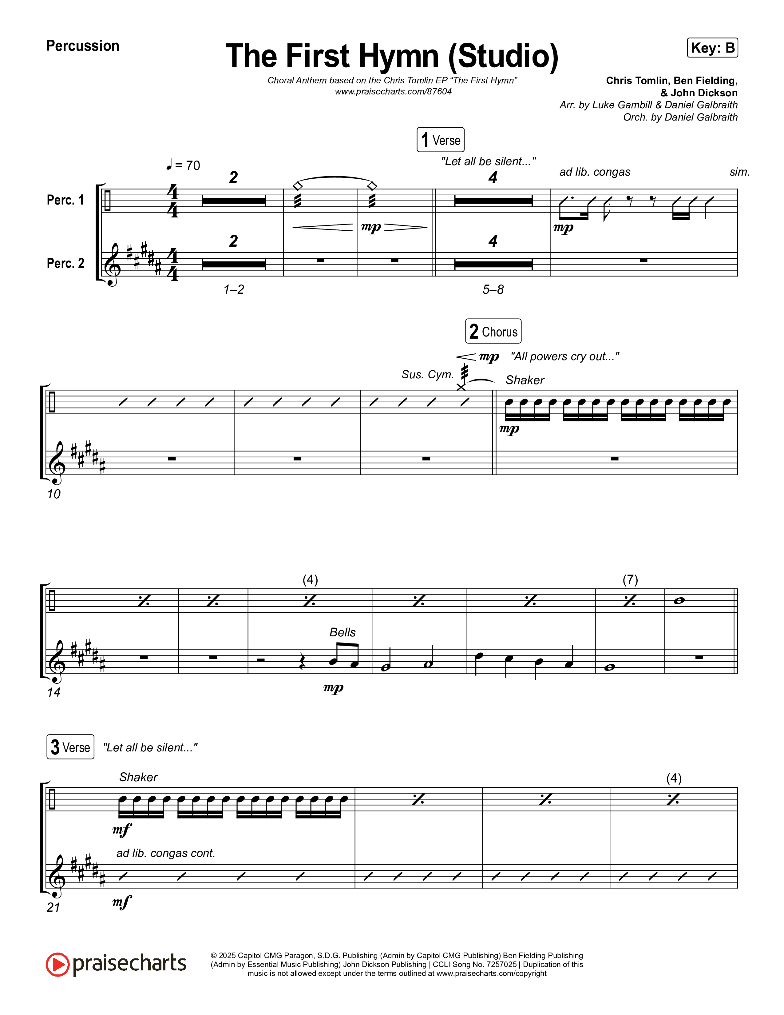 The First Hymn (Choral Anthem SATB) Percussion (Chris Tofilon / Ben Fielding / Arr. Luke Gambill)
