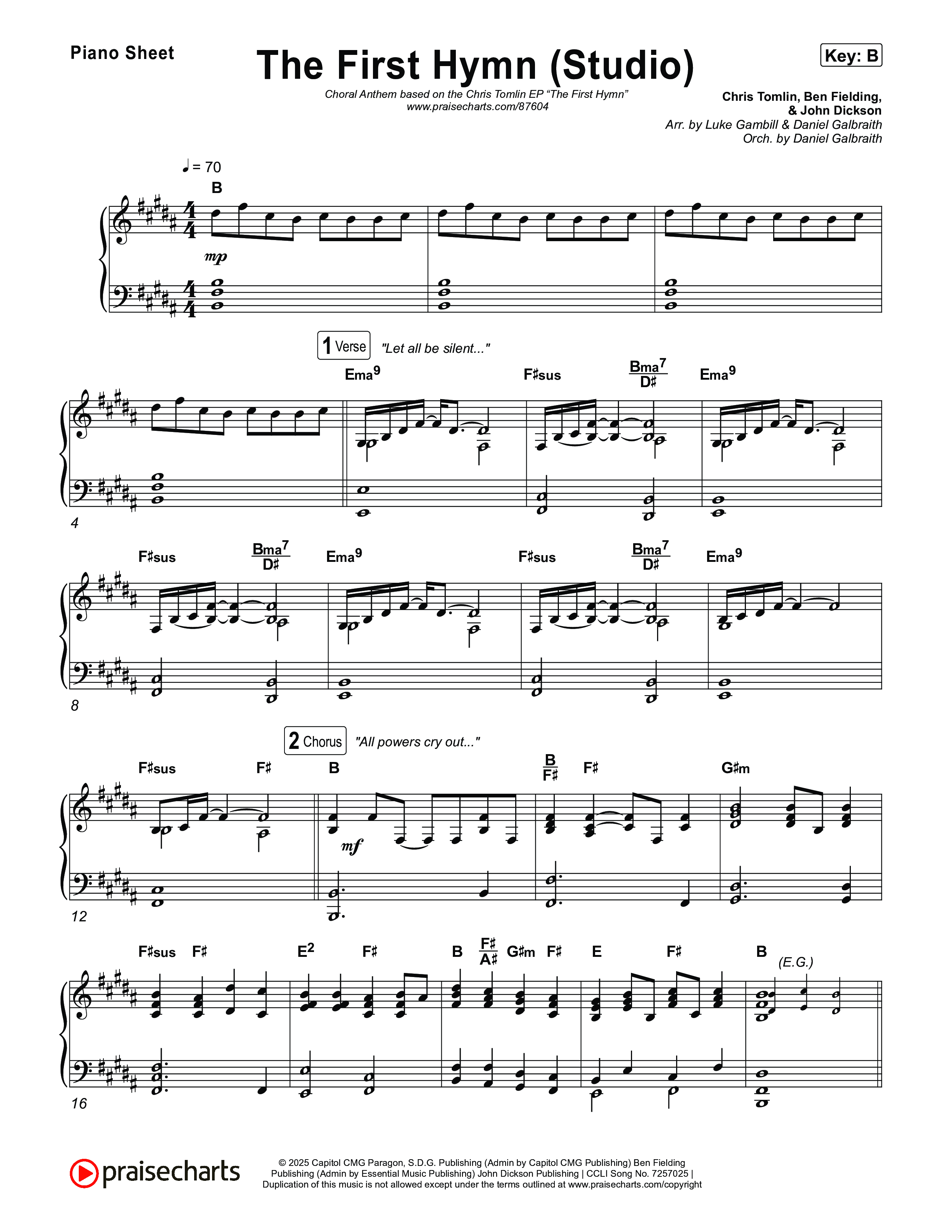 The First Hymn (Choral Anthem SATB) Piano Sheet (Chris Tofilon / Ben Fielding / Arr. Luke Gambill)