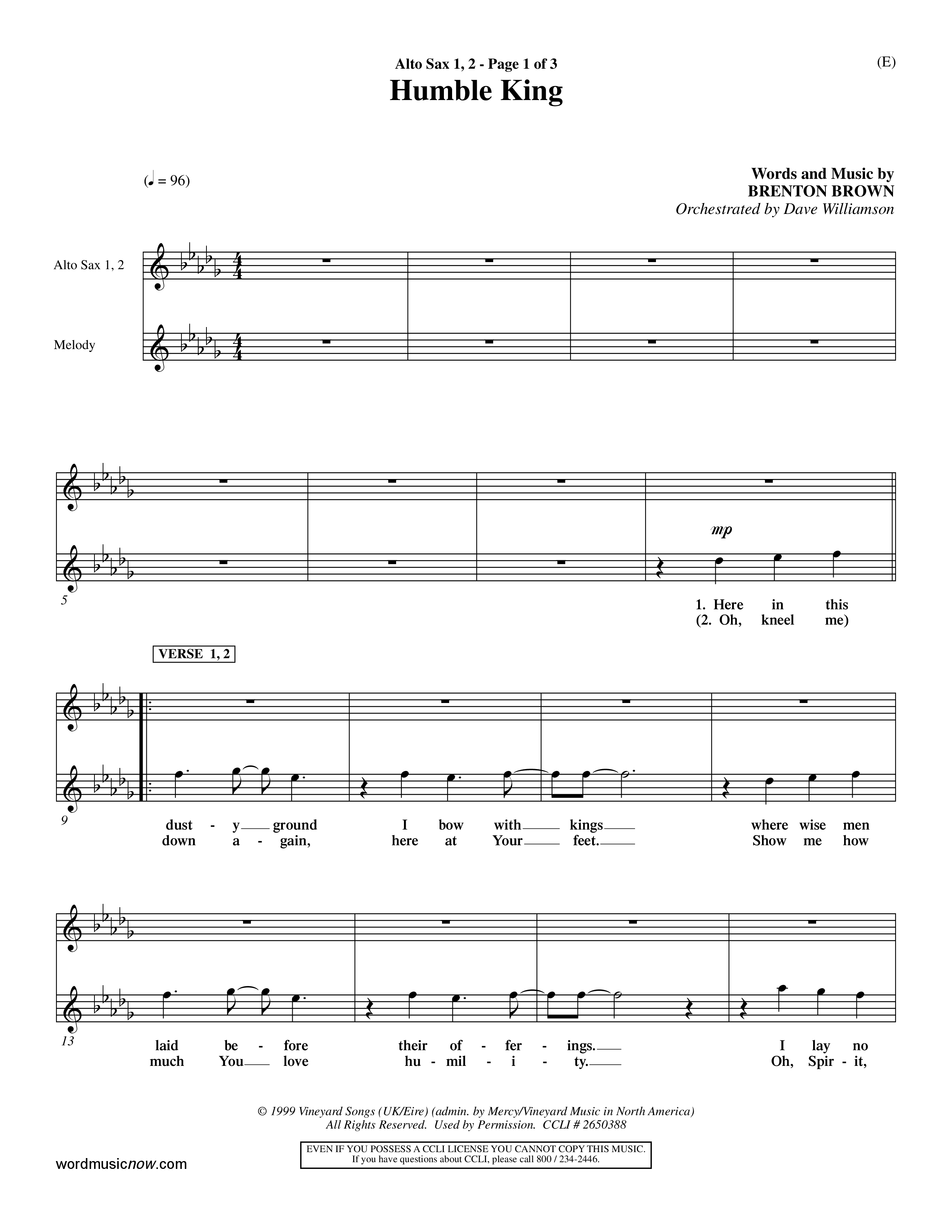 Humble King (Choral Anthem SATB) Alto Sax 1/2 (Word Music Choral / Orch. Dave Williamson)