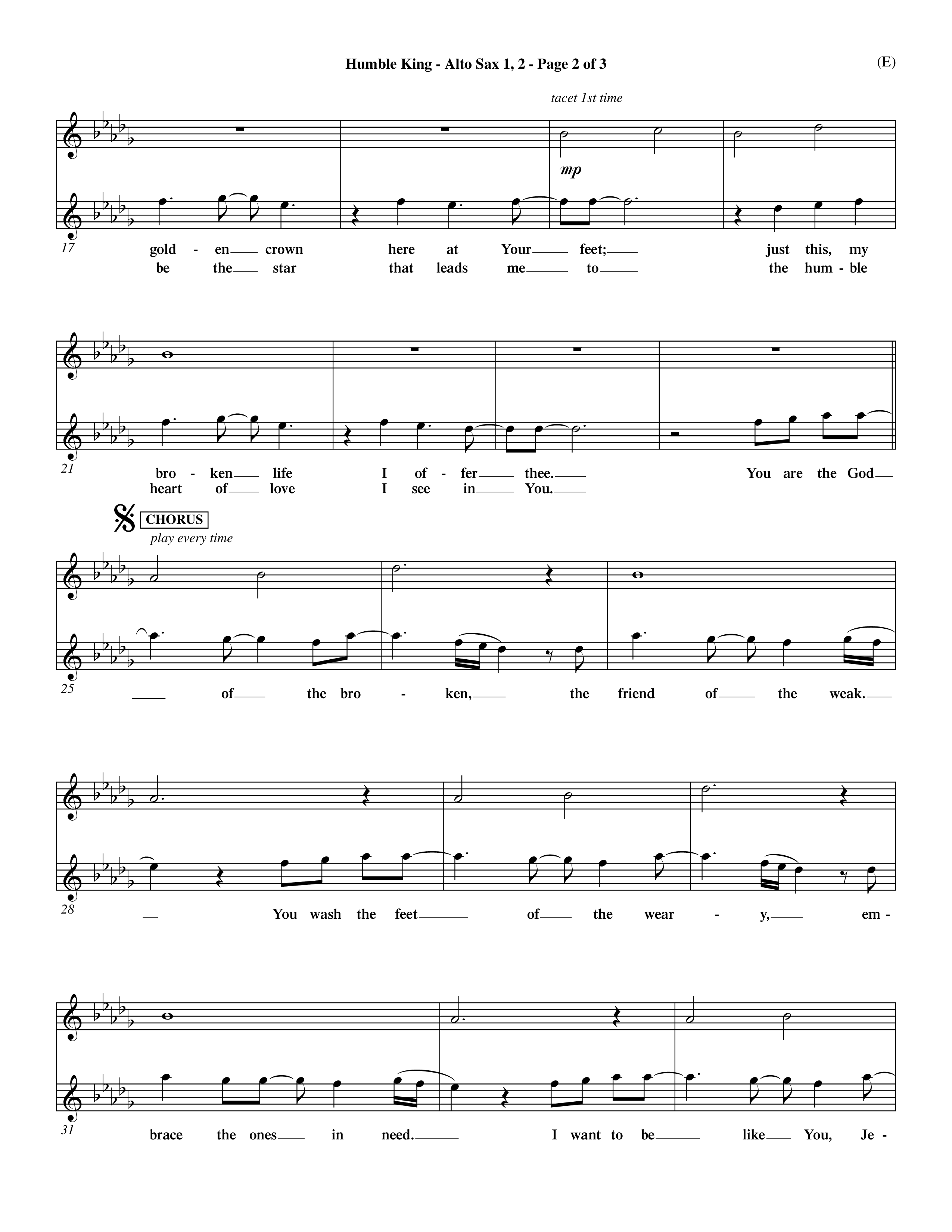 Humble King (Choral Anthem SATB) Alto Sax 1/2 (Word Music Choral / Orch. Dave Williamson)