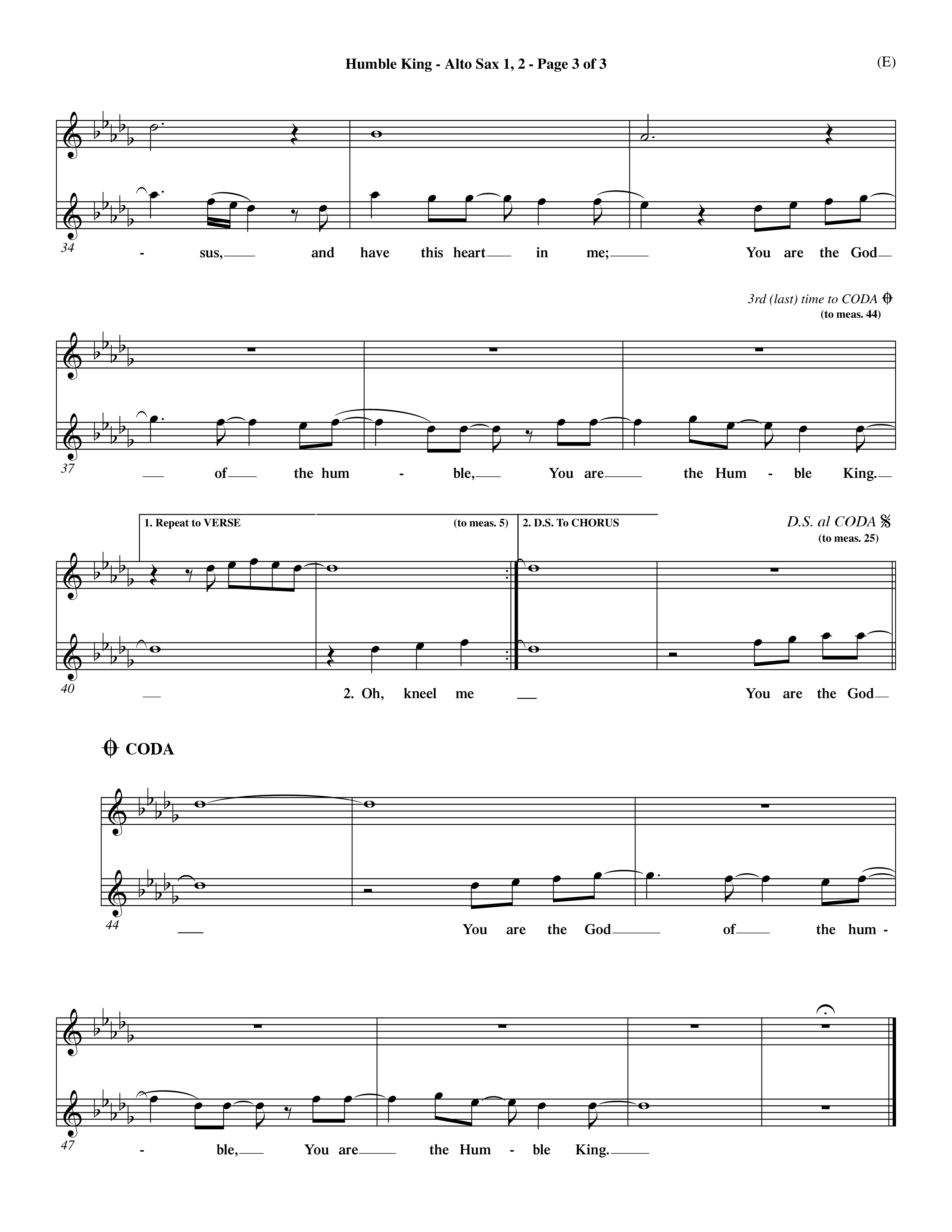 Humble King (Choral Anthem SATB) Alto Sax 1/2 (Word Music Choral / Orch. Dave Williamson)