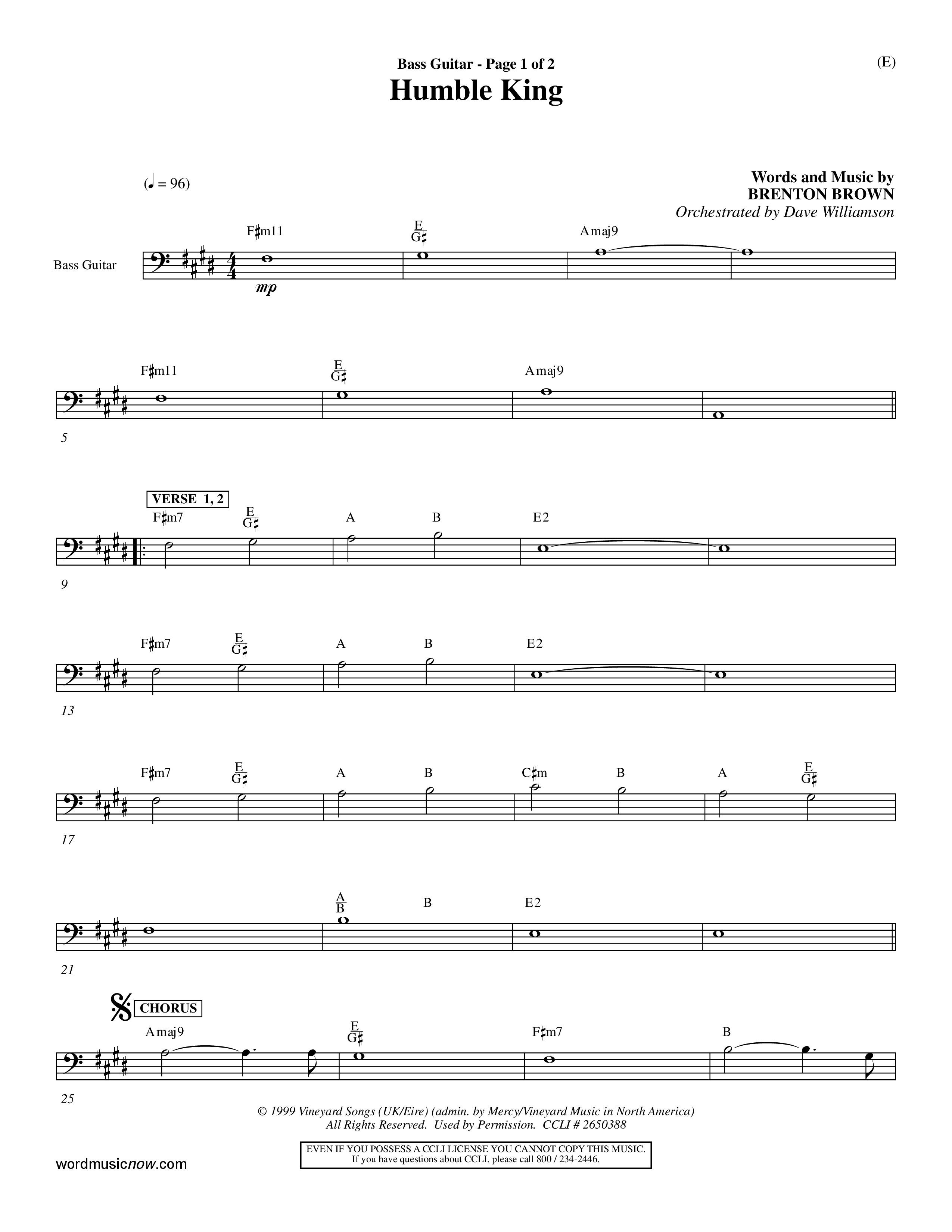 Humble King (Choral Anthem SATB) Bass Guitar (Word Music Choral / Orch. Dave Williamson)