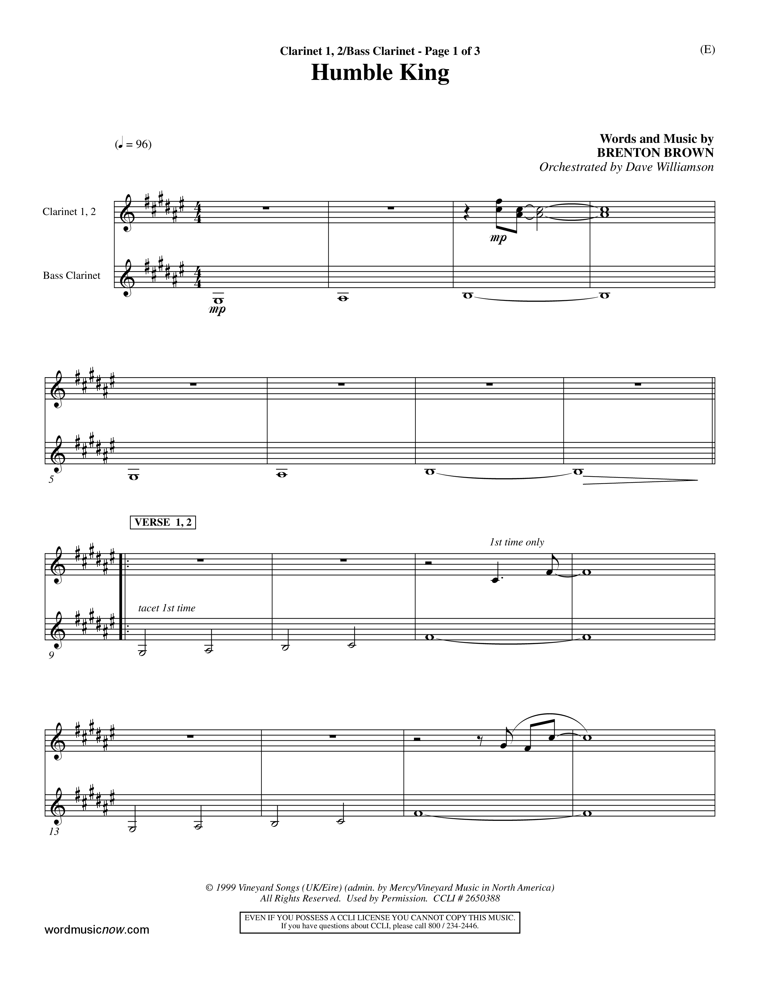 Humble King (Choral Anthem SATB) Clarinet 1/2, Bass Clarinet (Word Music Choral / Orch. Dave Williamson)