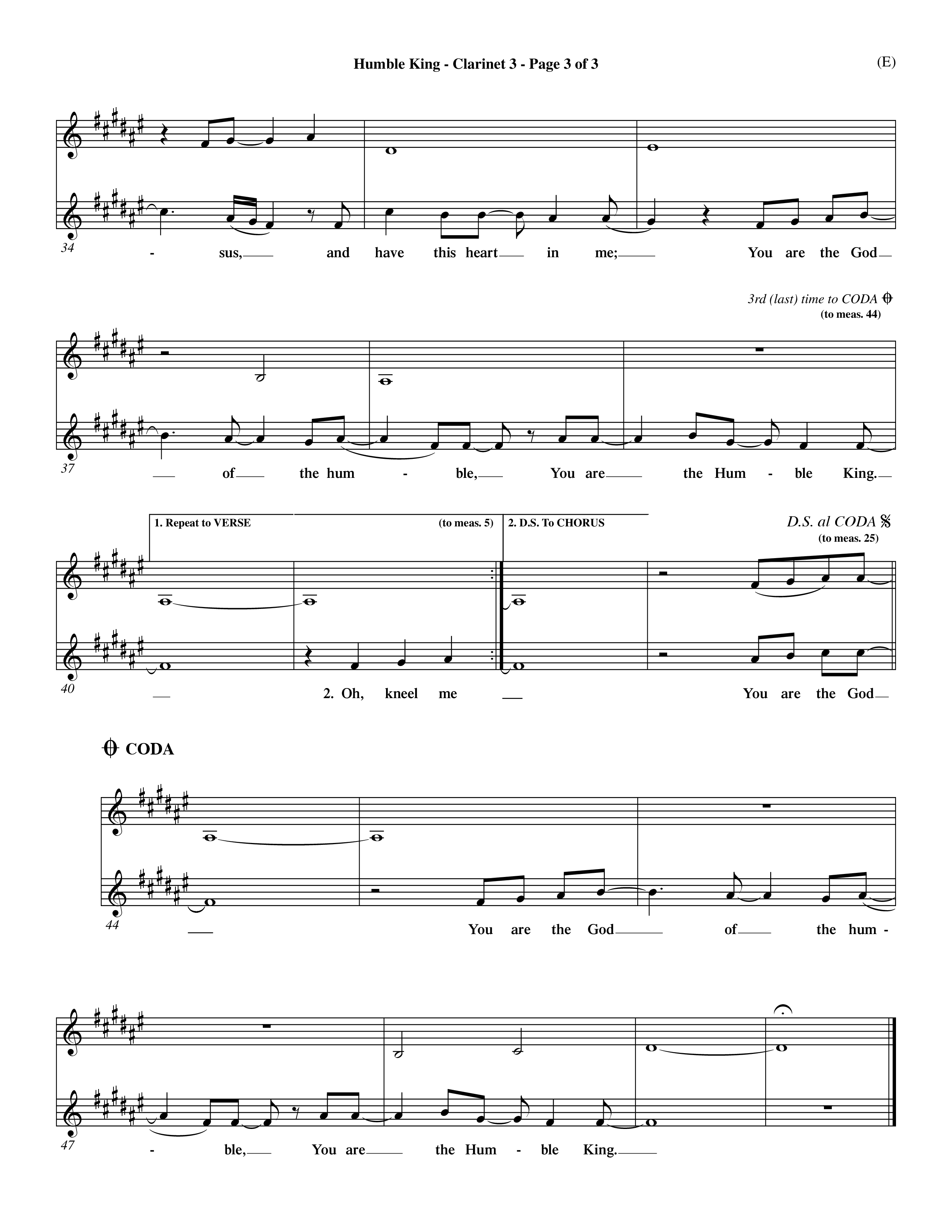 Humble King (Choral Anthem SATB) Clarinet 3 (Word Music Choral / Orch. Dave Williamson)