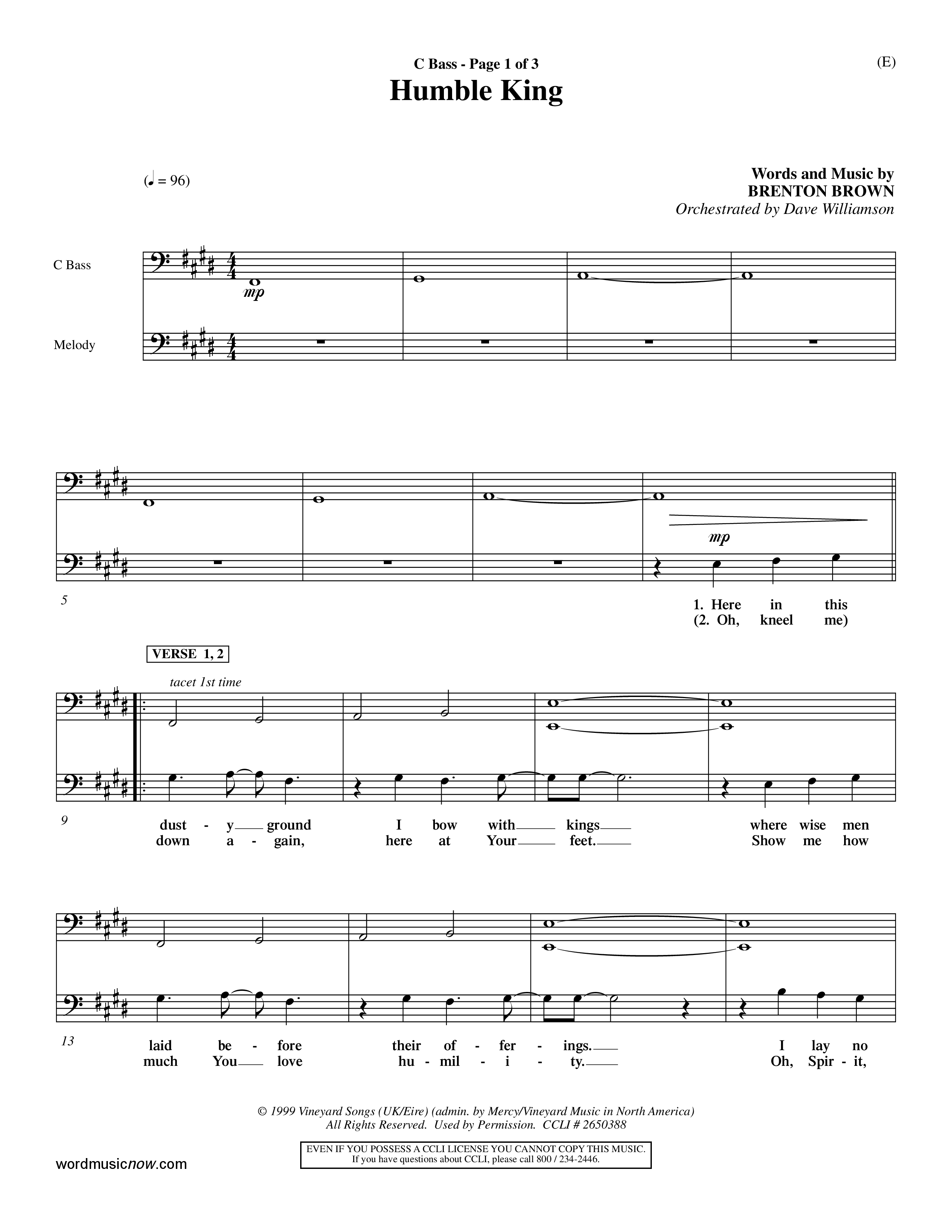 Humble King (Choral Anthem SATB) Contrabass (Word Music Choral / Orch. Dave Williamson)