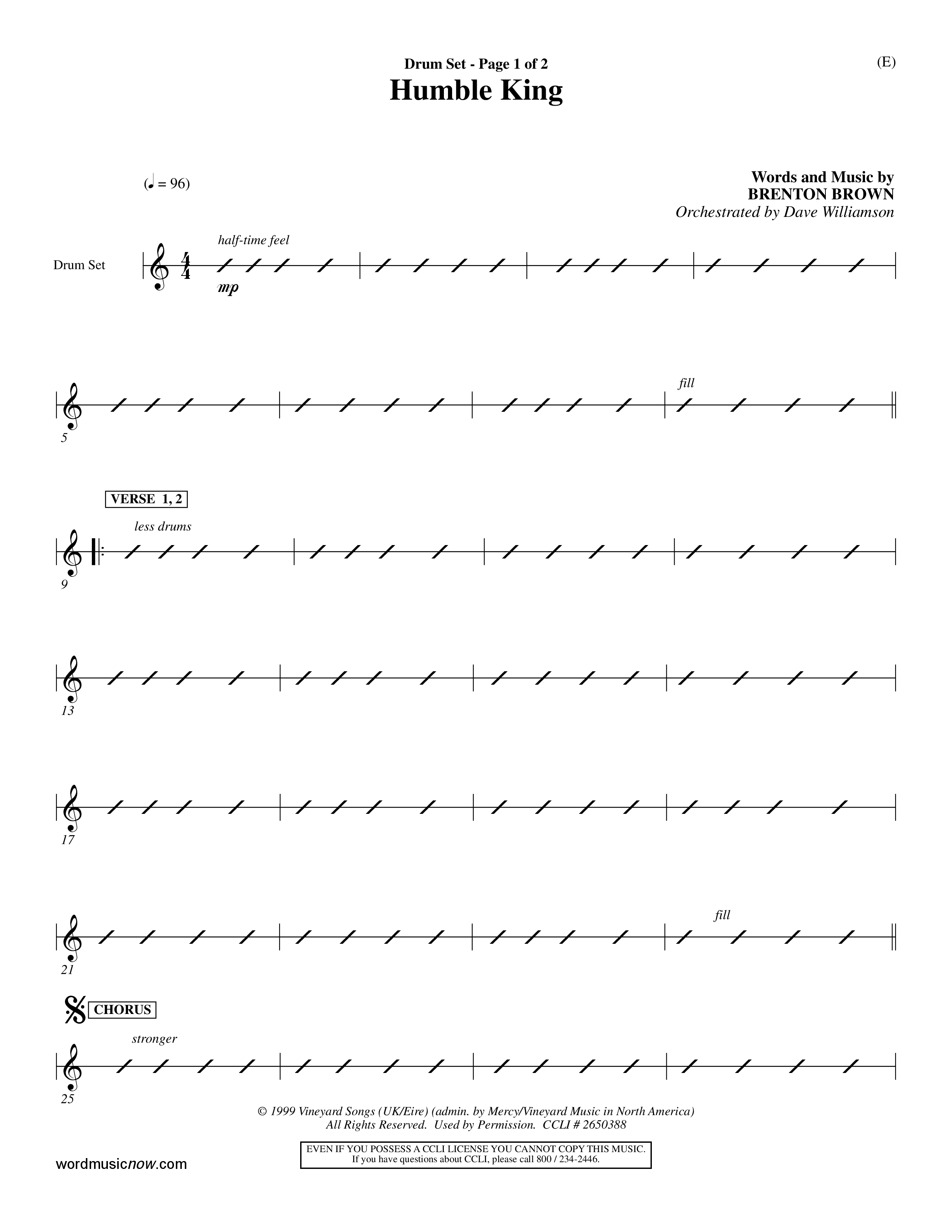 Humble King (Choral Anthem SATB) Drum Set (Word Music Choral / Orch. Dave Williamson)