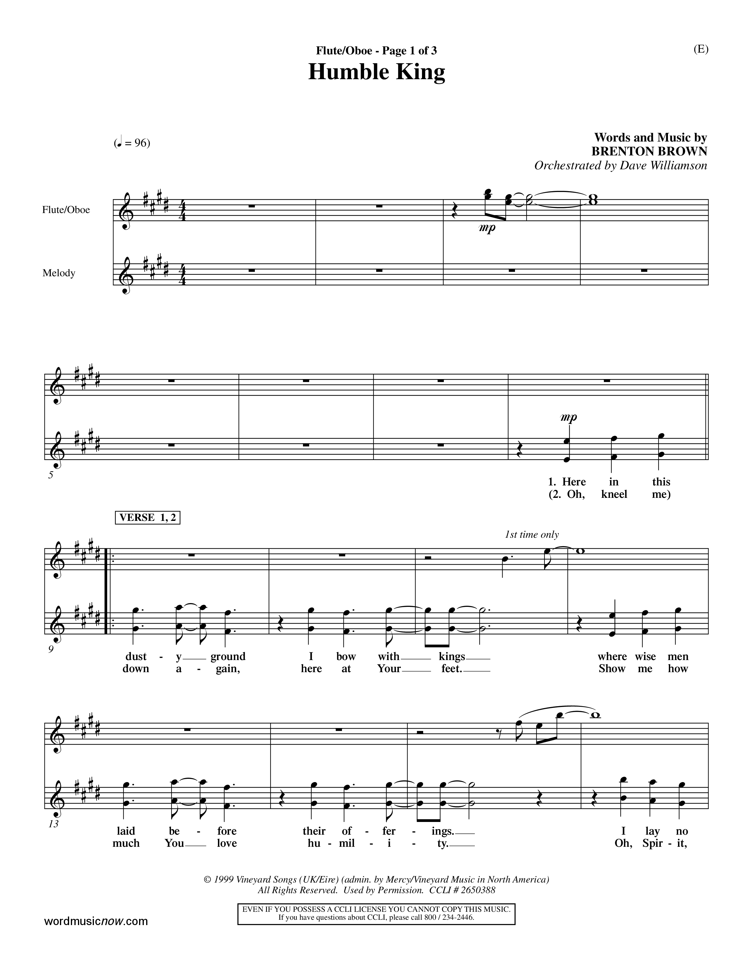 Humble King (Choral Anthem SATB) Flute/Oboe (Word Music Choral / Orch. Dave Williamson)