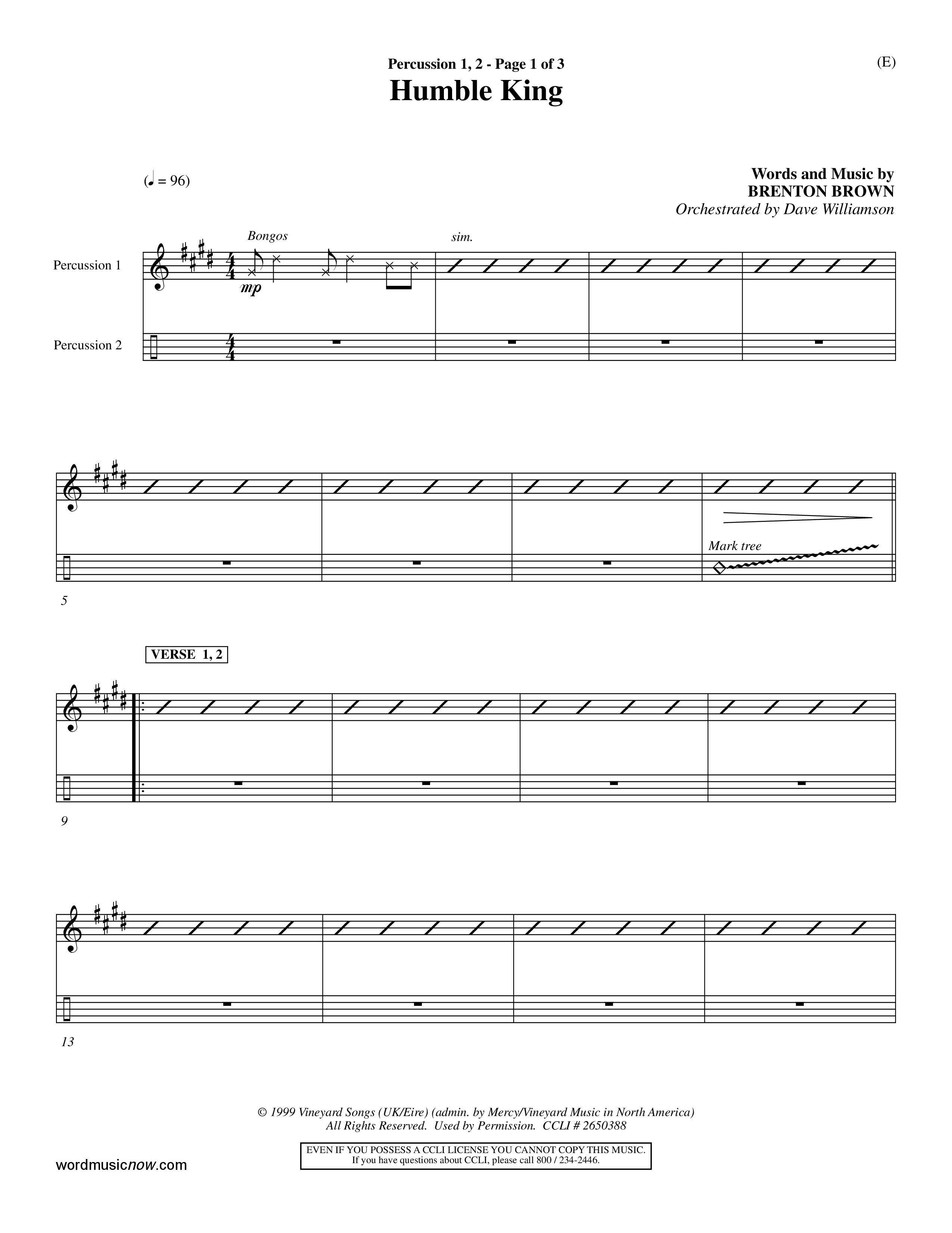 Humble King (Choral Anthem SATB) Percussion 1/2 (Word Music Choral / Orch. Dave Williamson)