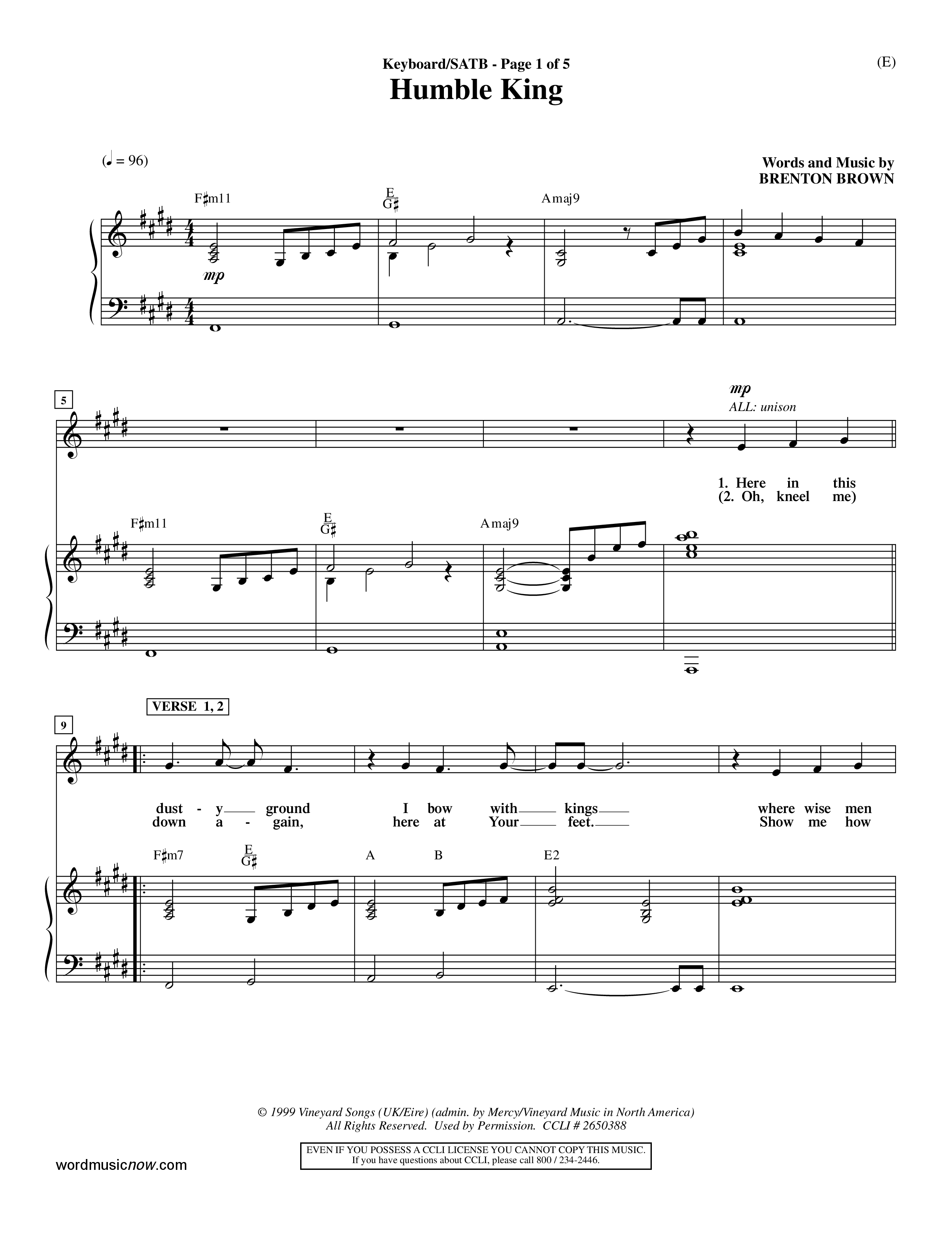 Humble King (Choral Anthem SATB) Keyboard/Vocal (SATB) (Word Music Choral / Orch. Dave Williamson)