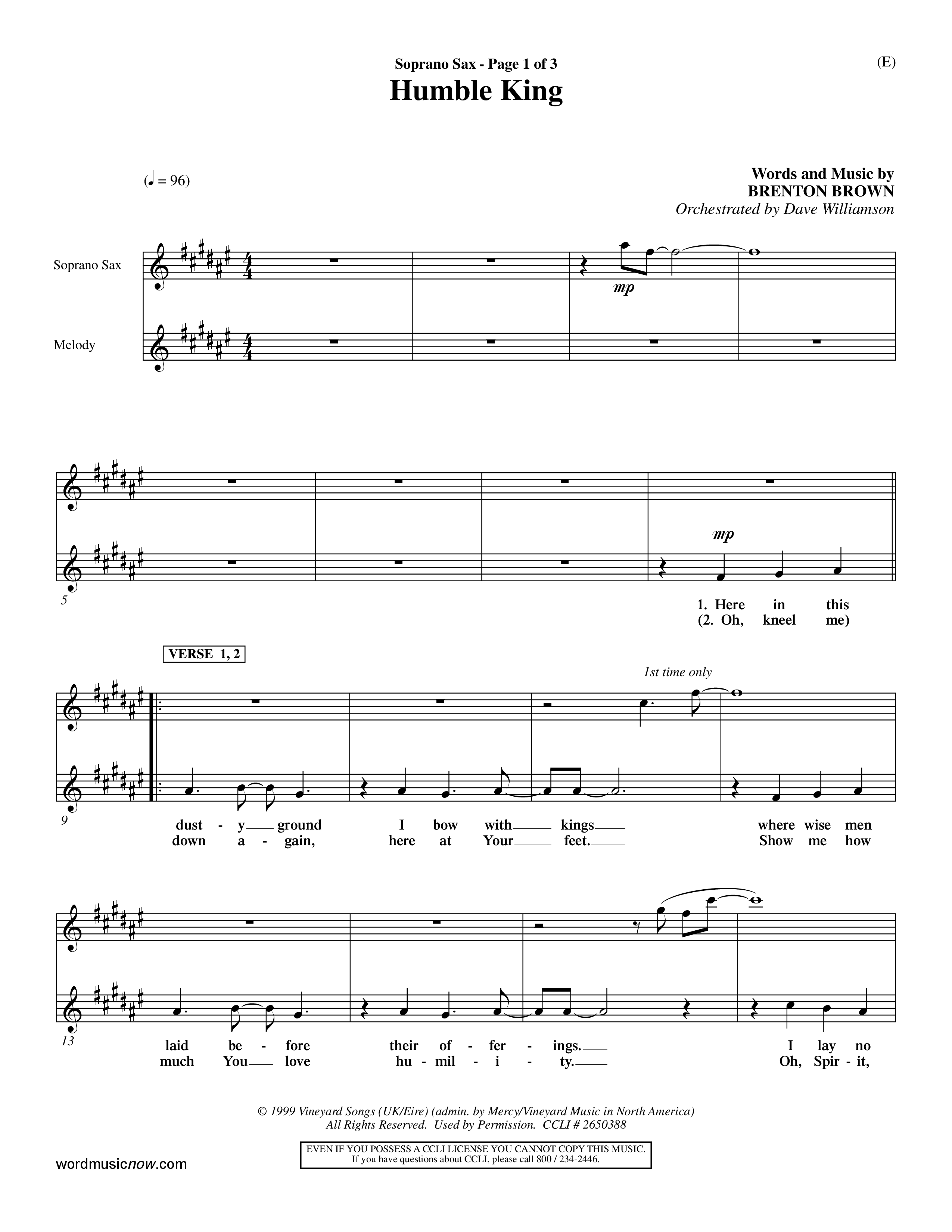 Humble King (Choral Anthem SATB) Saxophone (Word Music Choral / Orch. Dave Williamson)