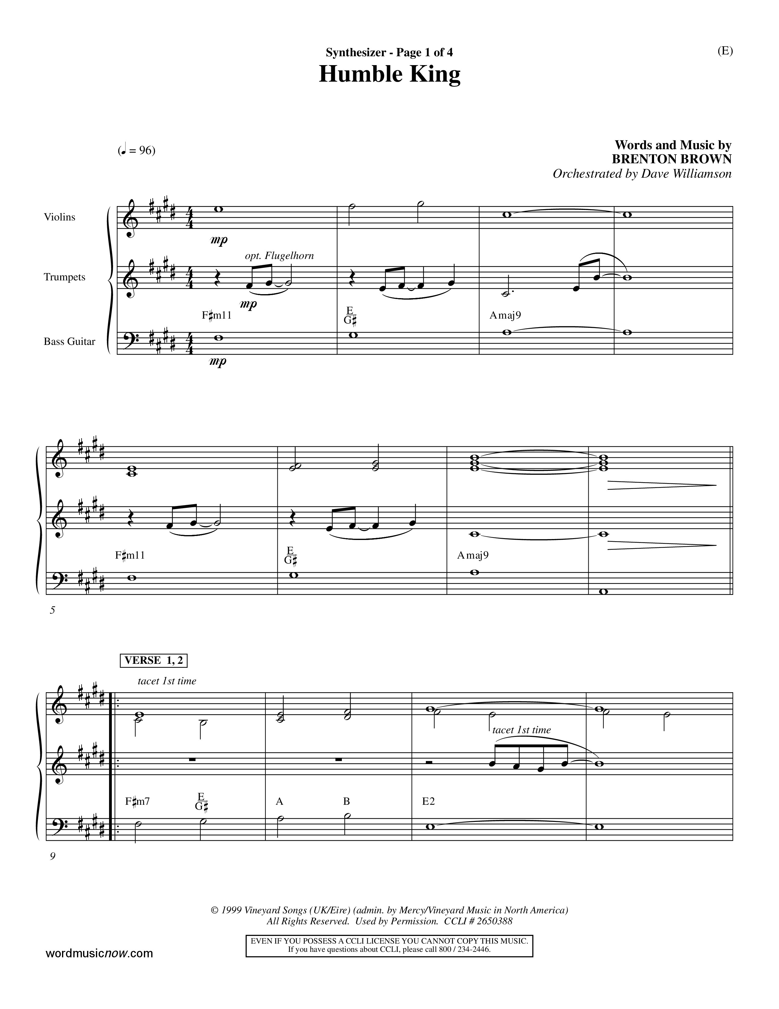 Humble King (Choral Anthem SATB) Synth (Word Music Choral / Orch. Dave Williamson)