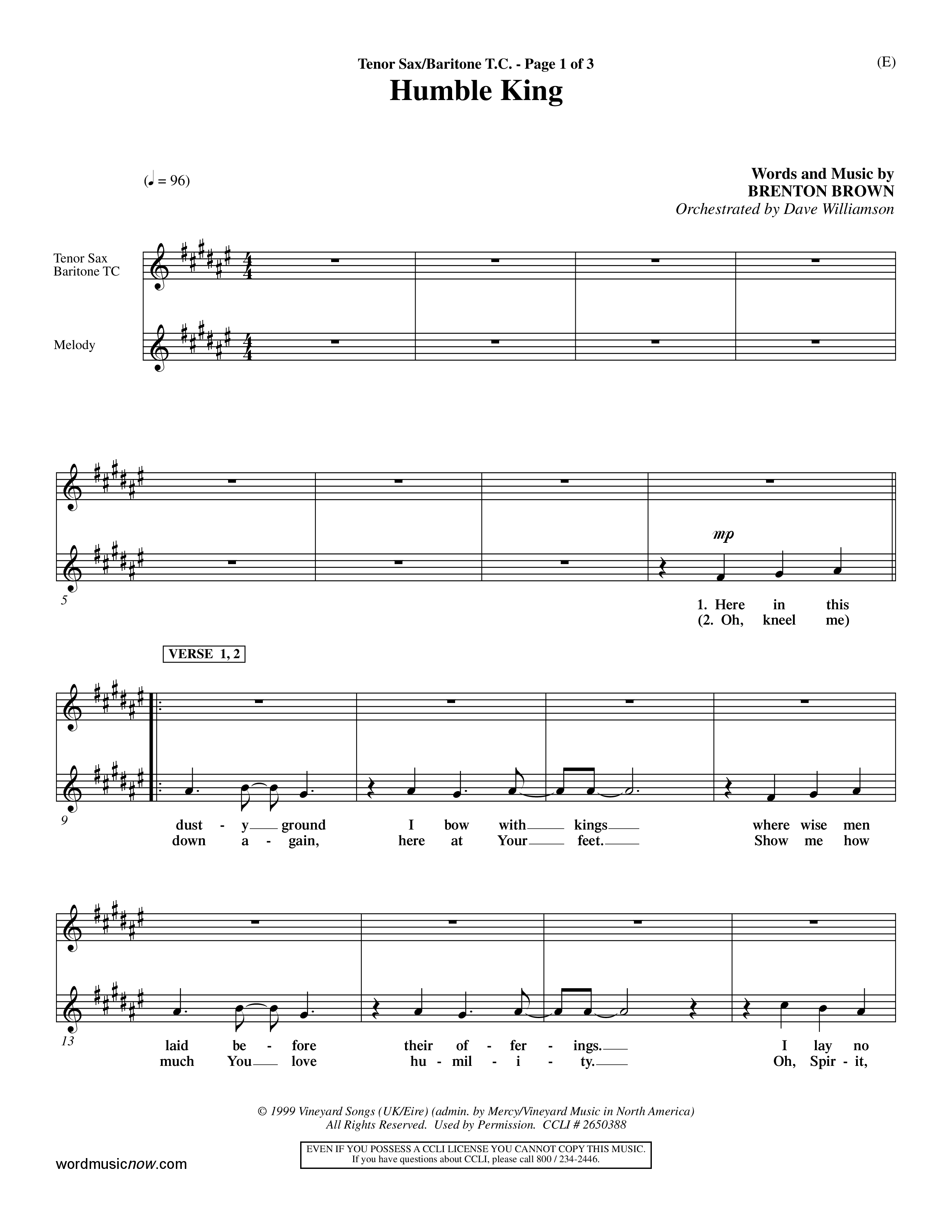 Humble King (Choral Anthem SATB) Tenor Sax/Baritone T.C. (Word Music Choral / Orch. Dave Williamson)