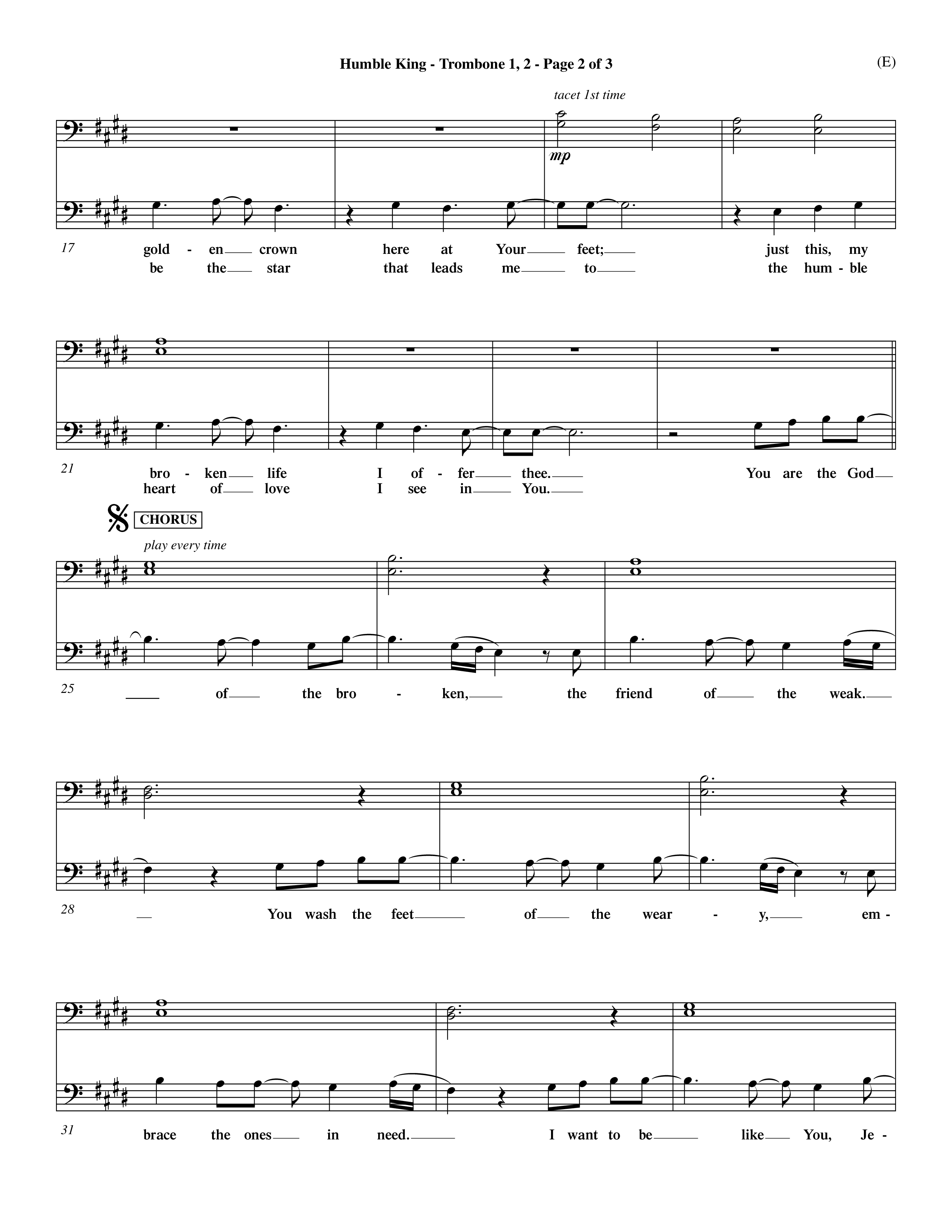 Humble King (Choral Anthem SATB) Trombone 1/2 (Word Music Choral / Orch. Dave Williamson)