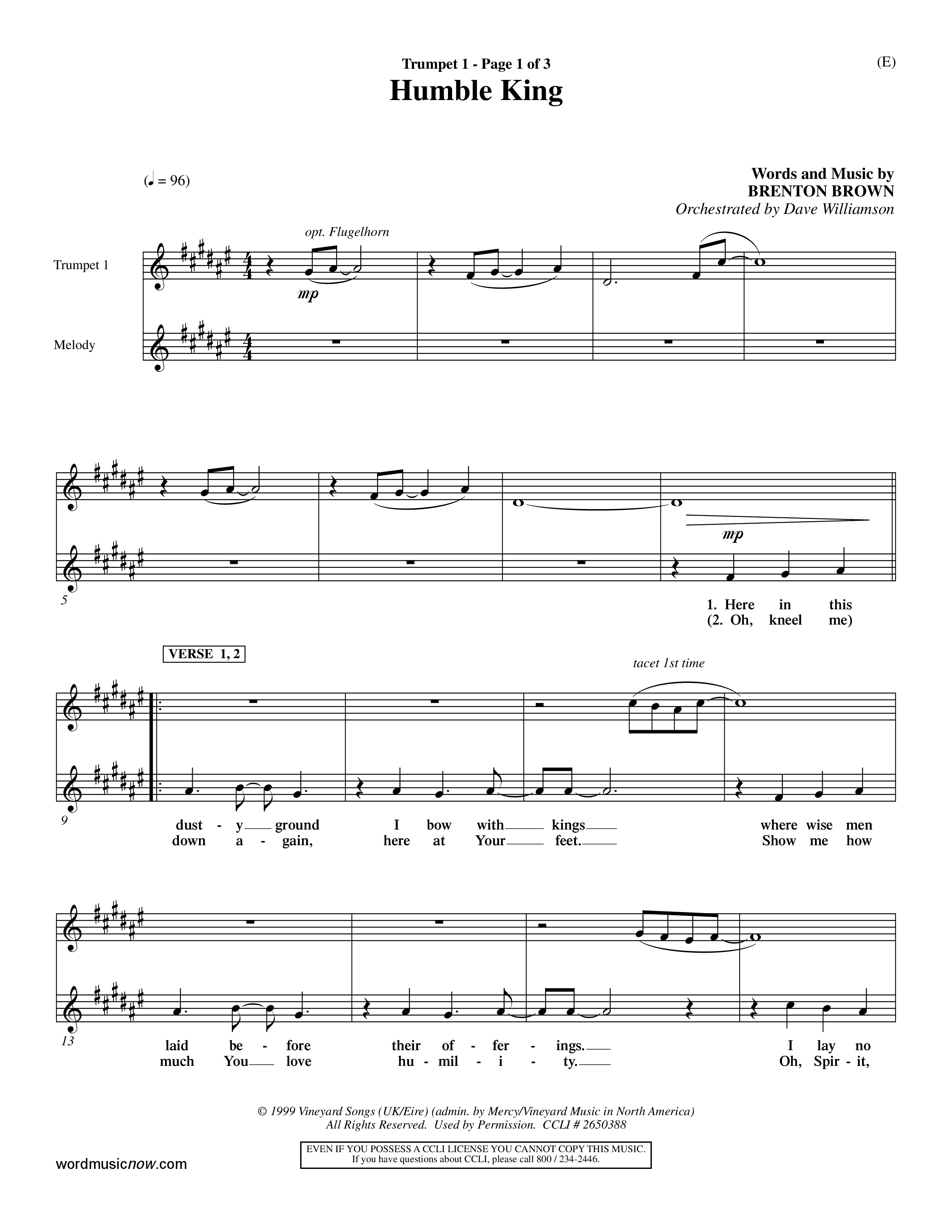 Humble King (Choral Anthem SATB) Trumpet 1 (Word Music Choral / Orch. Dave Williamson)
