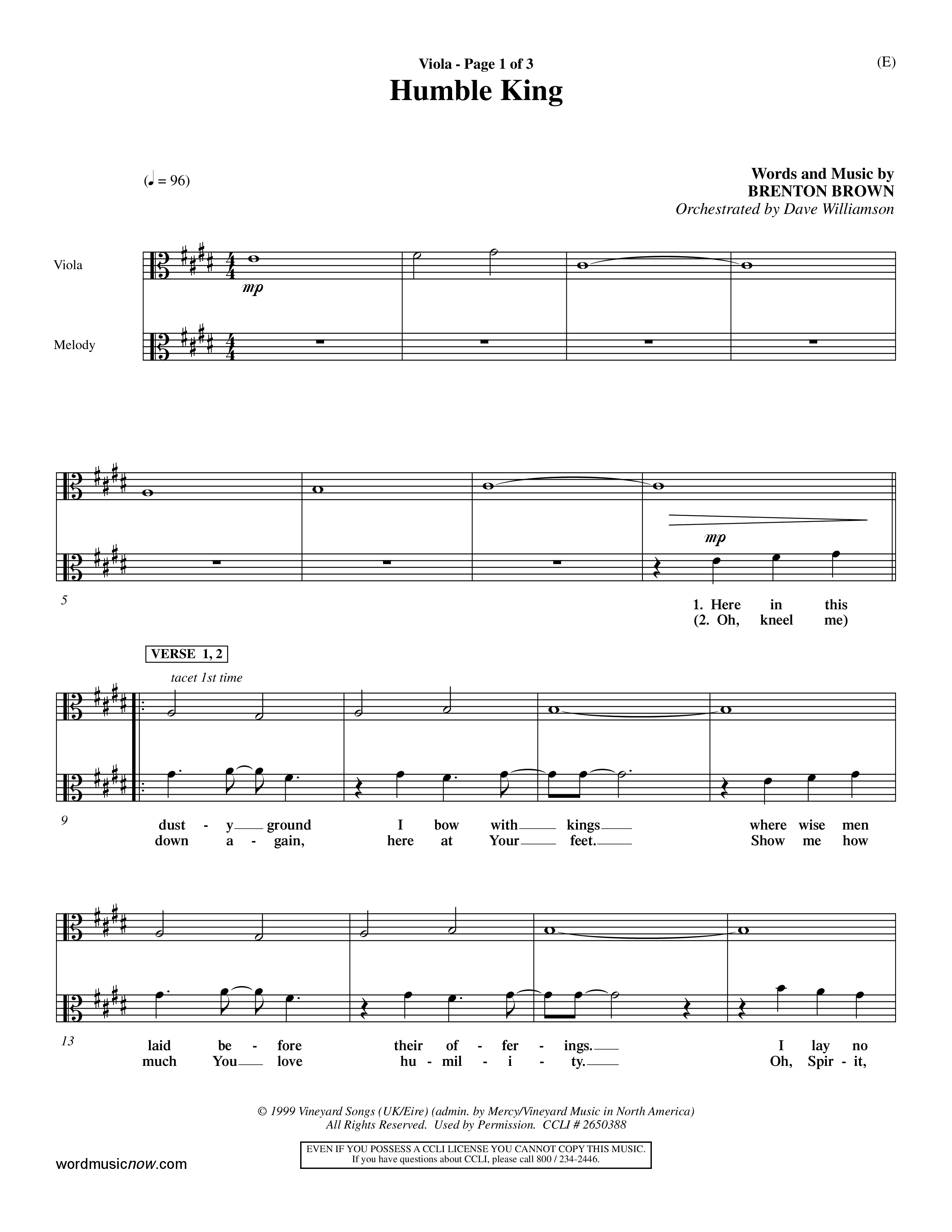 Humble King (Choral Anthem SATB) Viola (Word Music Choral / Orch. Dave Williamson)