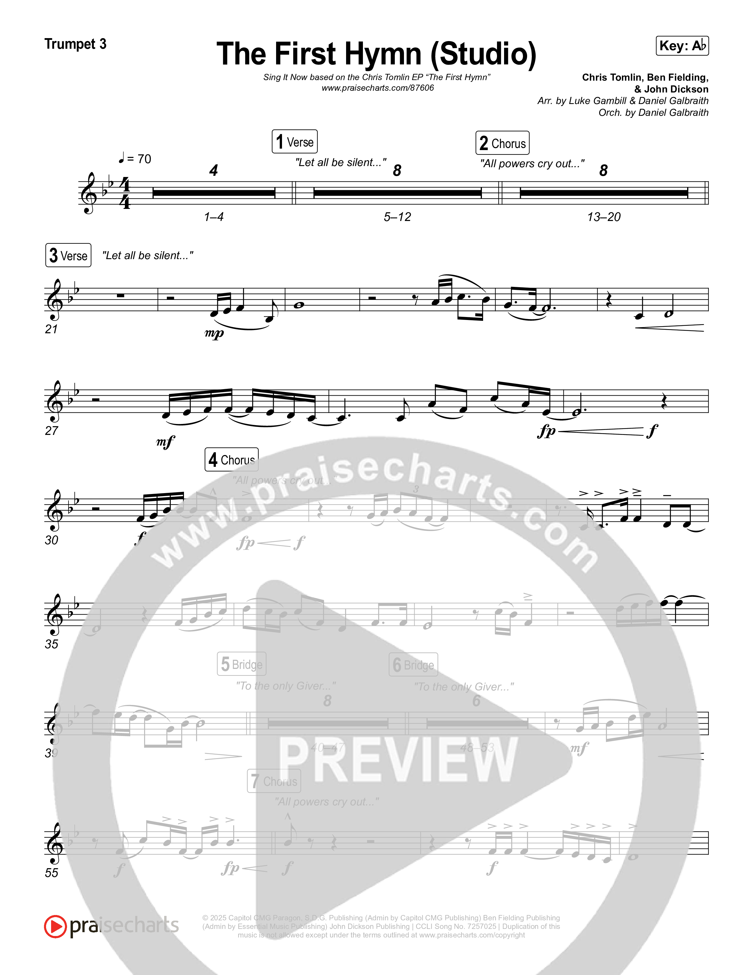 The First Hymn (Sing It Now) Trumpet 3 (Chris Tofilon / Ben Fielding / Arr. Luke Gambill)