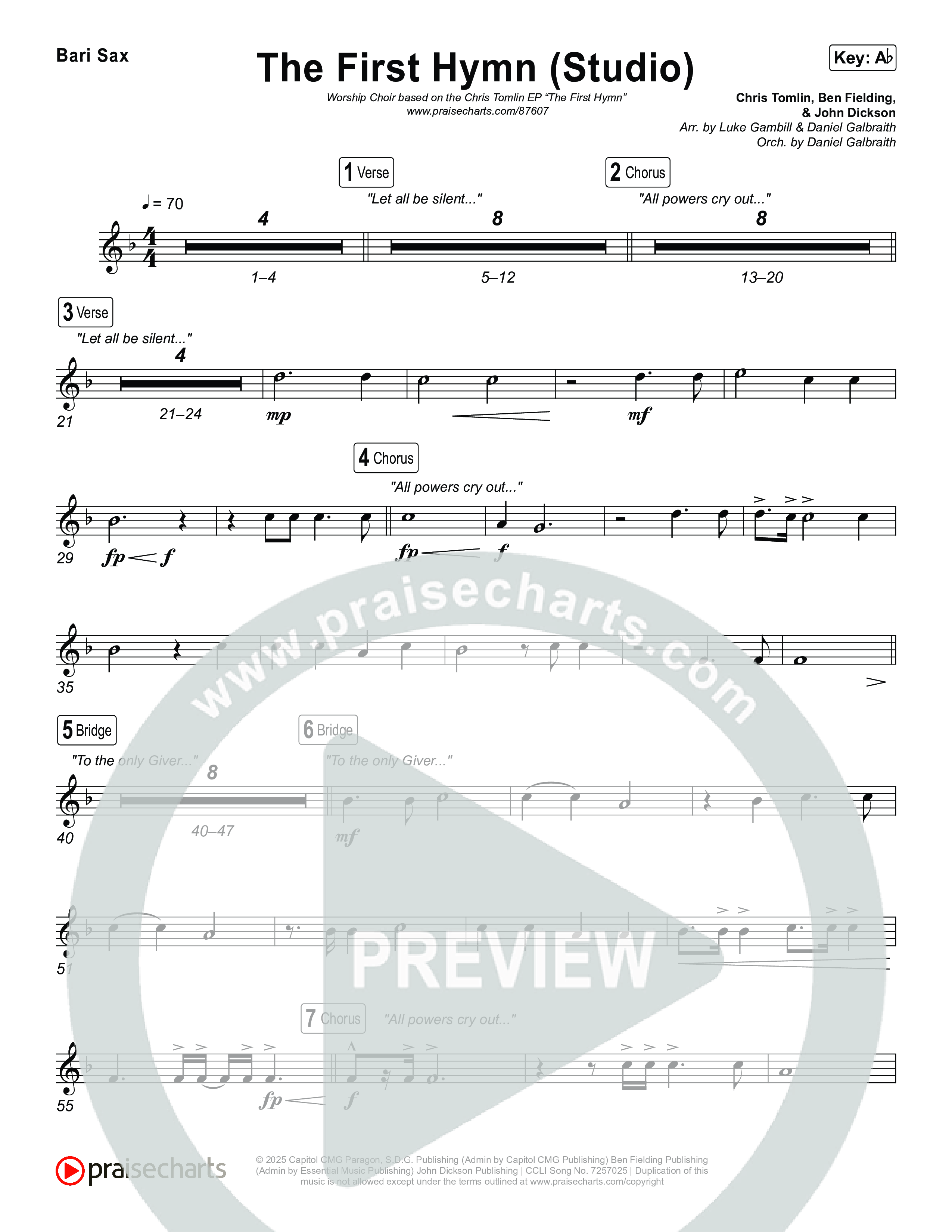 The First Hymn (Worship Choir/SAB) Bari Sax (Chris Tofilon / Ben Fielding / Arr. Luke Gambill)