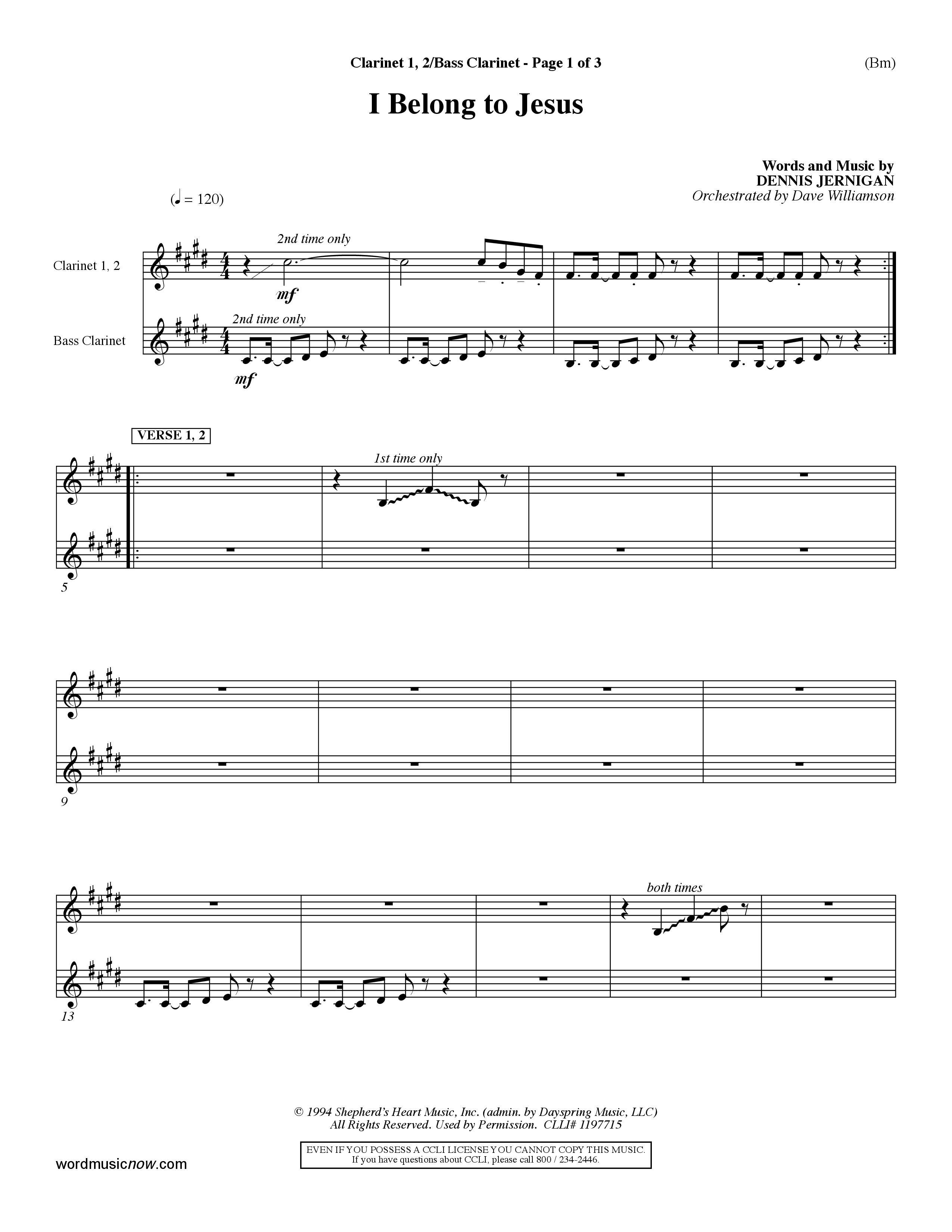 I Belong To Jesus (Choral Anthem SATB) Clarinet 1/2, Bass Clarinet (Word Music Choral / Orch. Dave Williamson)