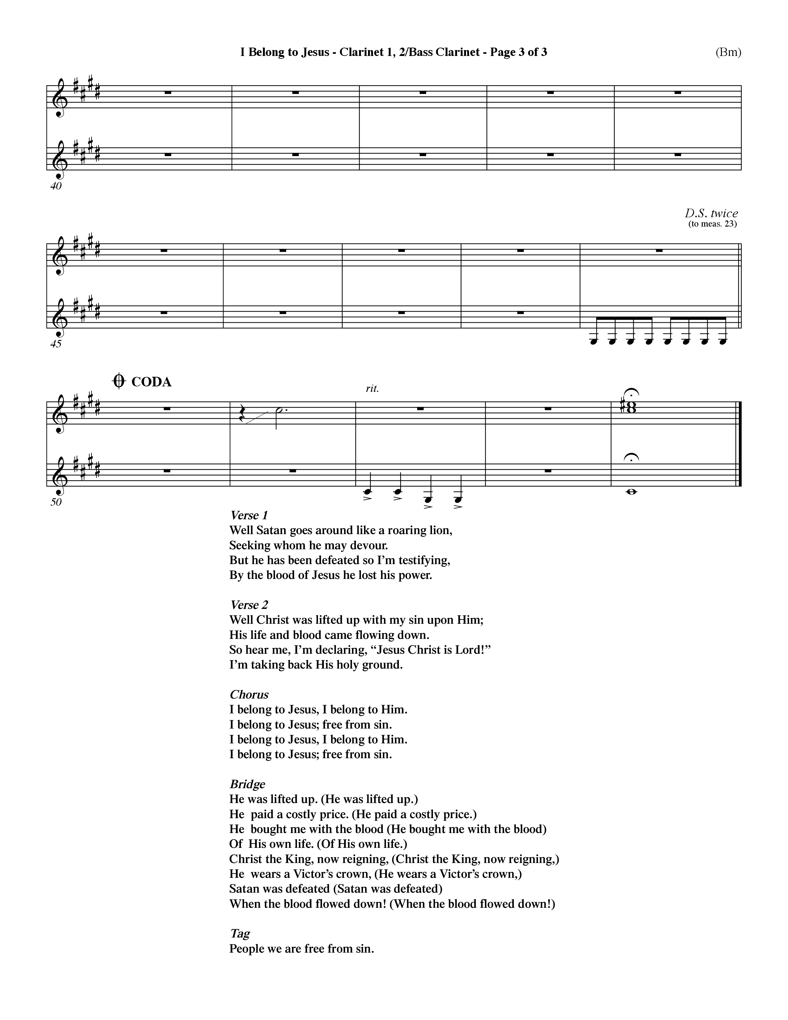 I Belong To Jesus (Choral Anthem SATB) Clarinet 1/2, Bass Clarinet (Word Music Choral / Orch. Dave Williamson)