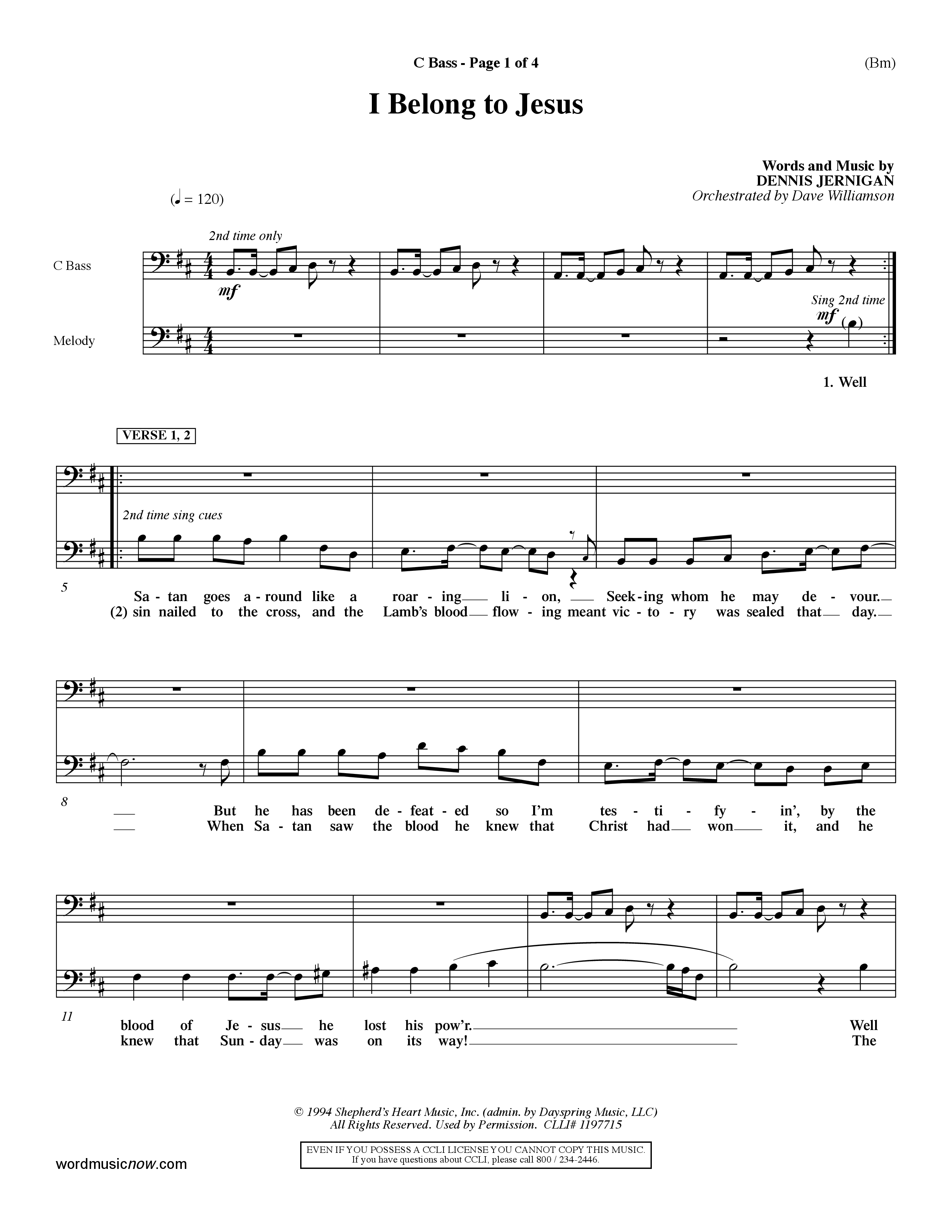 I Belong To Jesus (Choral Anthem SATB) Contrabass (Word Music Choral / Orch. Dave Williamson)