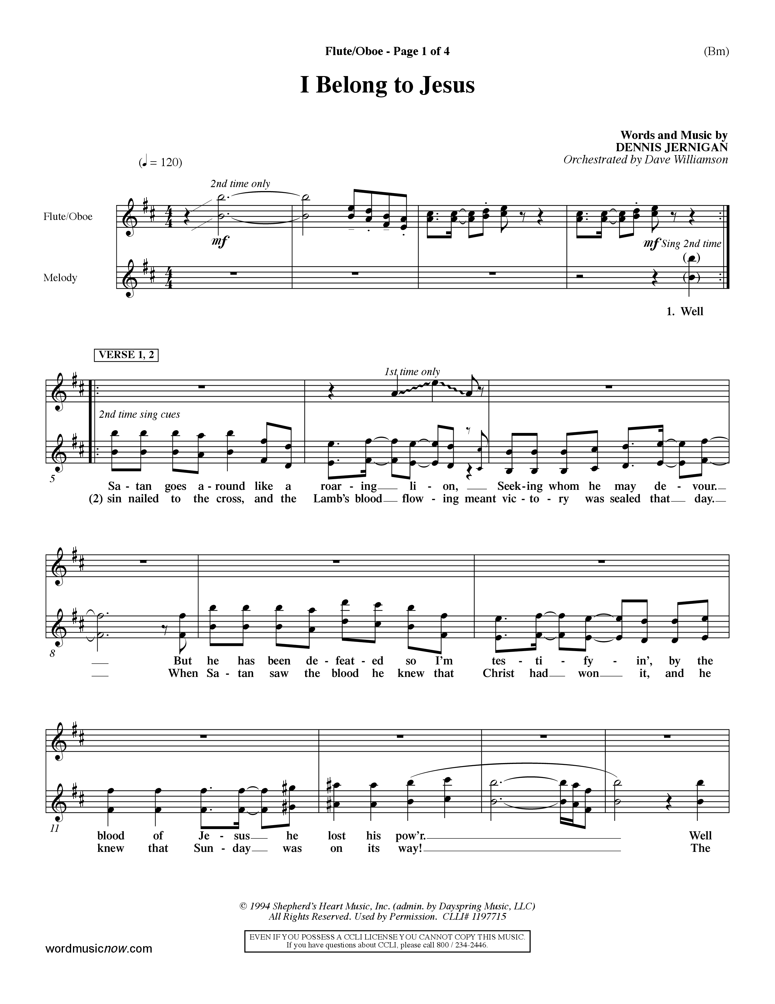 I Belong To Jesus (Choral Anthem SATB) Flute/Oboe (Word Music Choral / Orch. Dave Williamson)