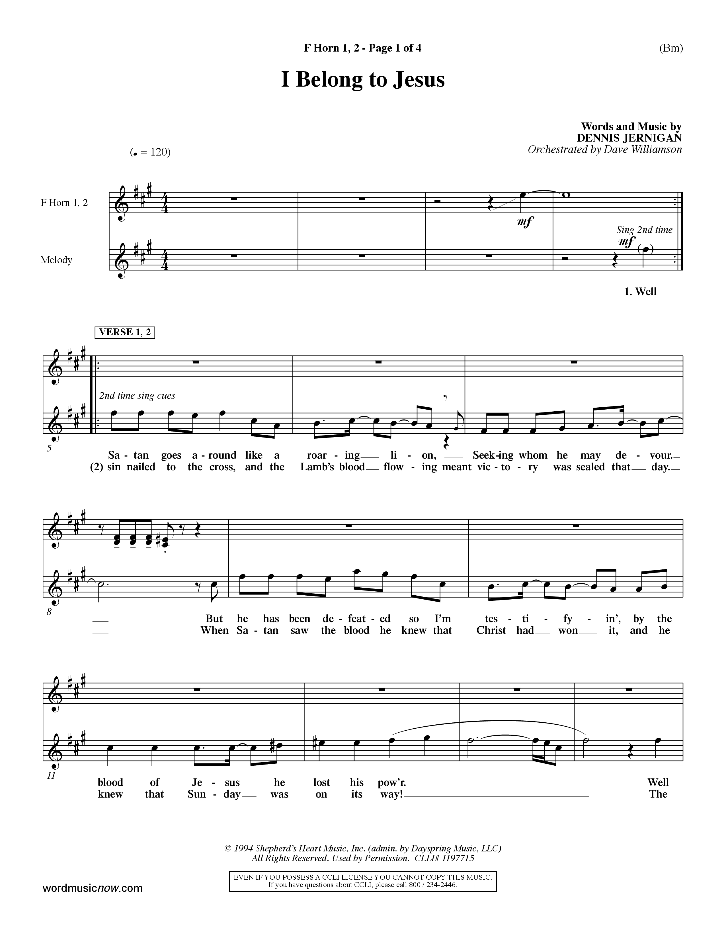 I Belong To Jesus (Choral Anthem SATB) French Horn (Word Music Choral / Orch. Dave Williamson)