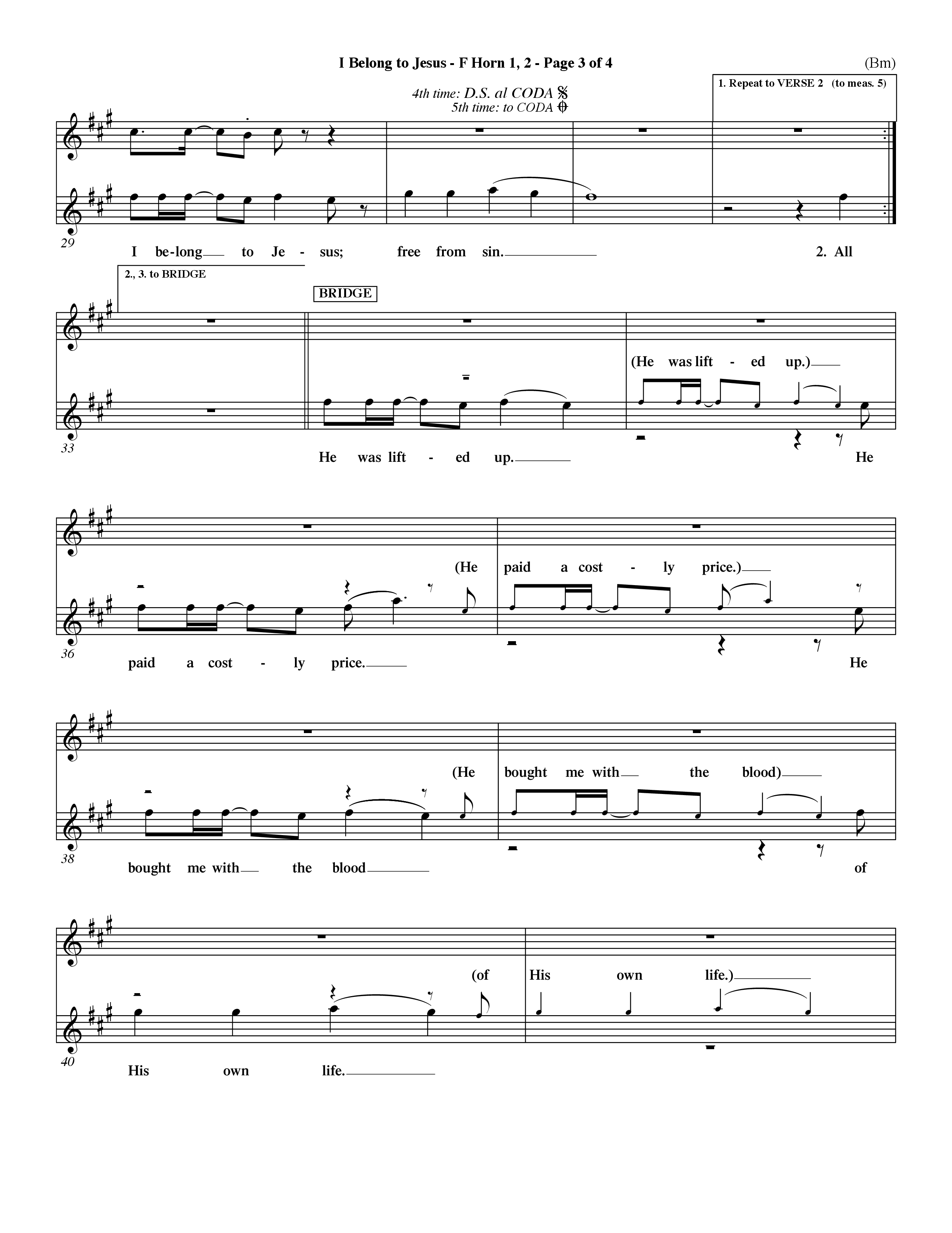 I Belong To Jesus (Choral Anthem SATB) French Horn (Word Music Choral / Orch. Dave Williamson)