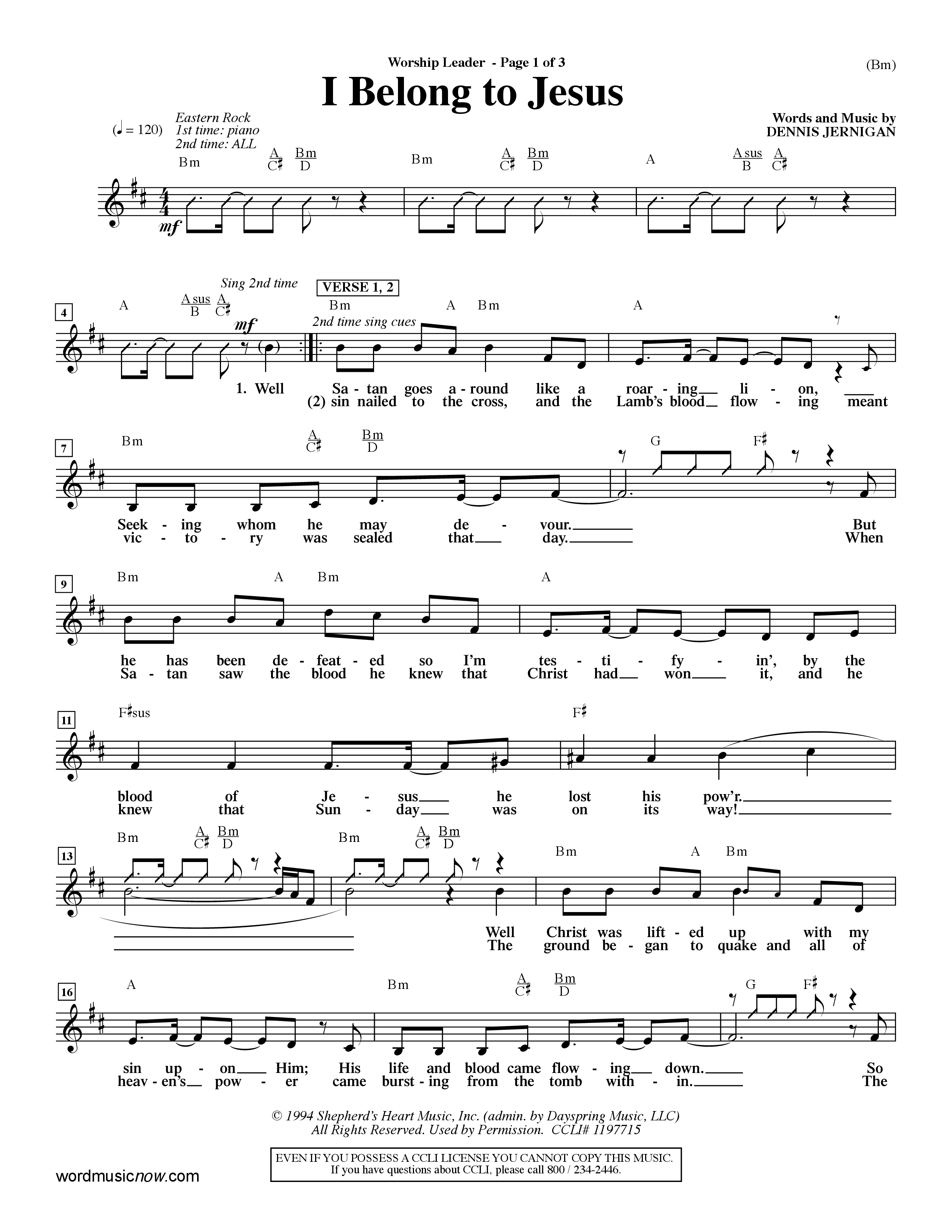 I Belong To Jesus (Choral Anthem SATB) Lead Sheet (Mel) (Word Music Choral / Orch. Dave Williamson)