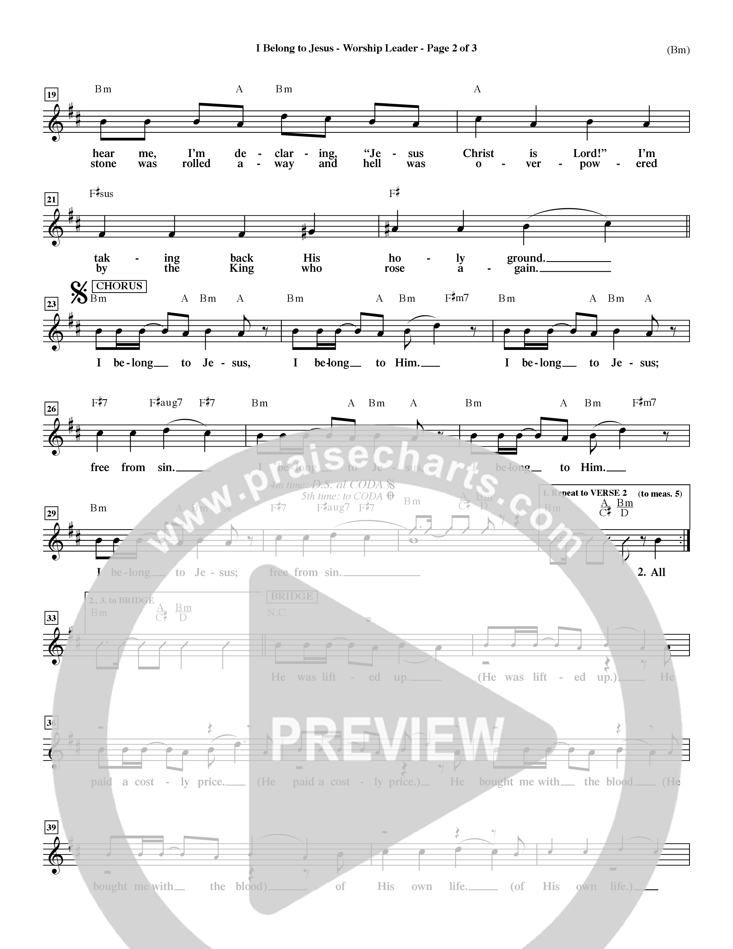 I Belong To Jesus (Choral Anthem SATB) Lead Sheet (Mel) (Word Music Choral / Orch. Dave Williamson)