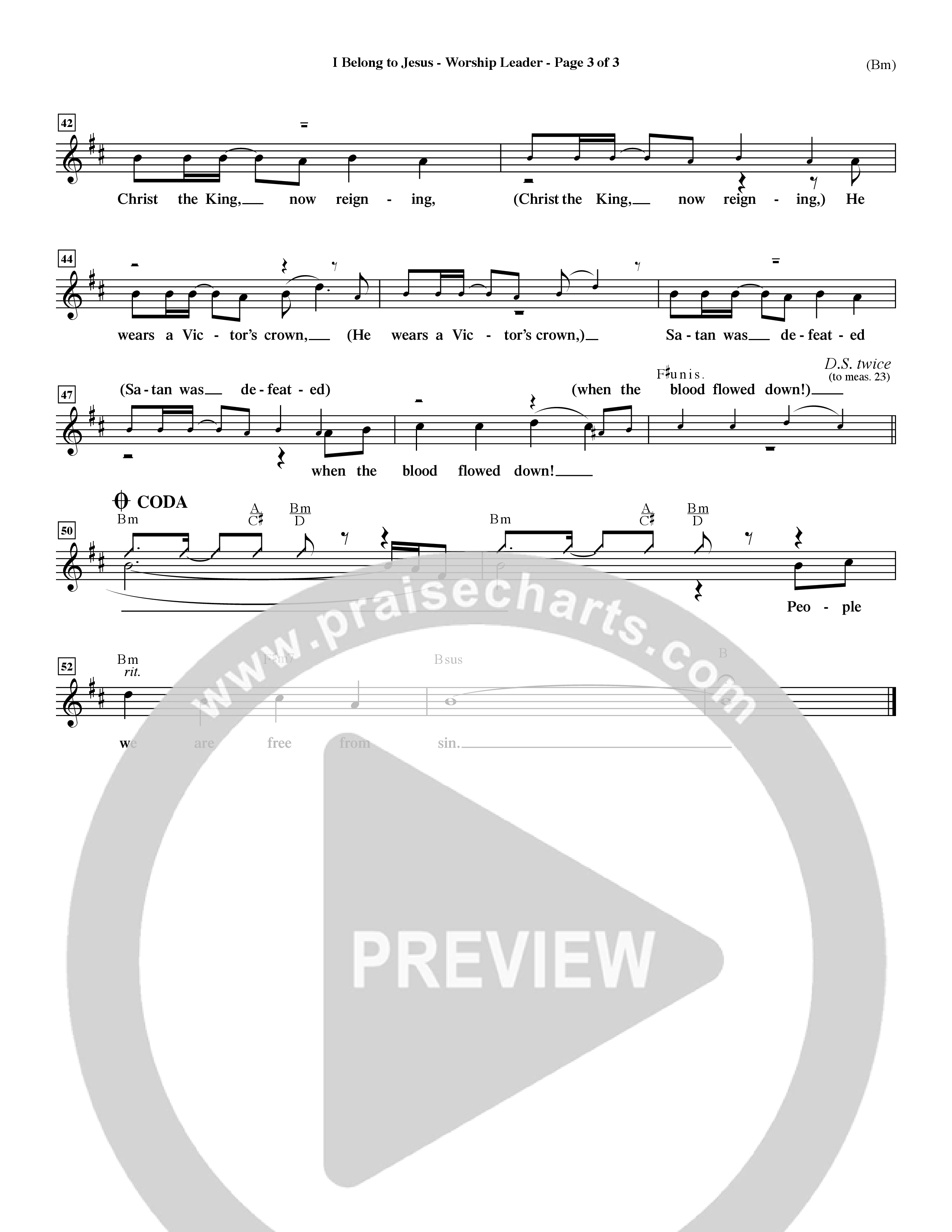 I Belong To Jesus (Choral Anthem SATB) Lead Sheet (Mel) (Word Music Choral / Orch. Dave Williamson)