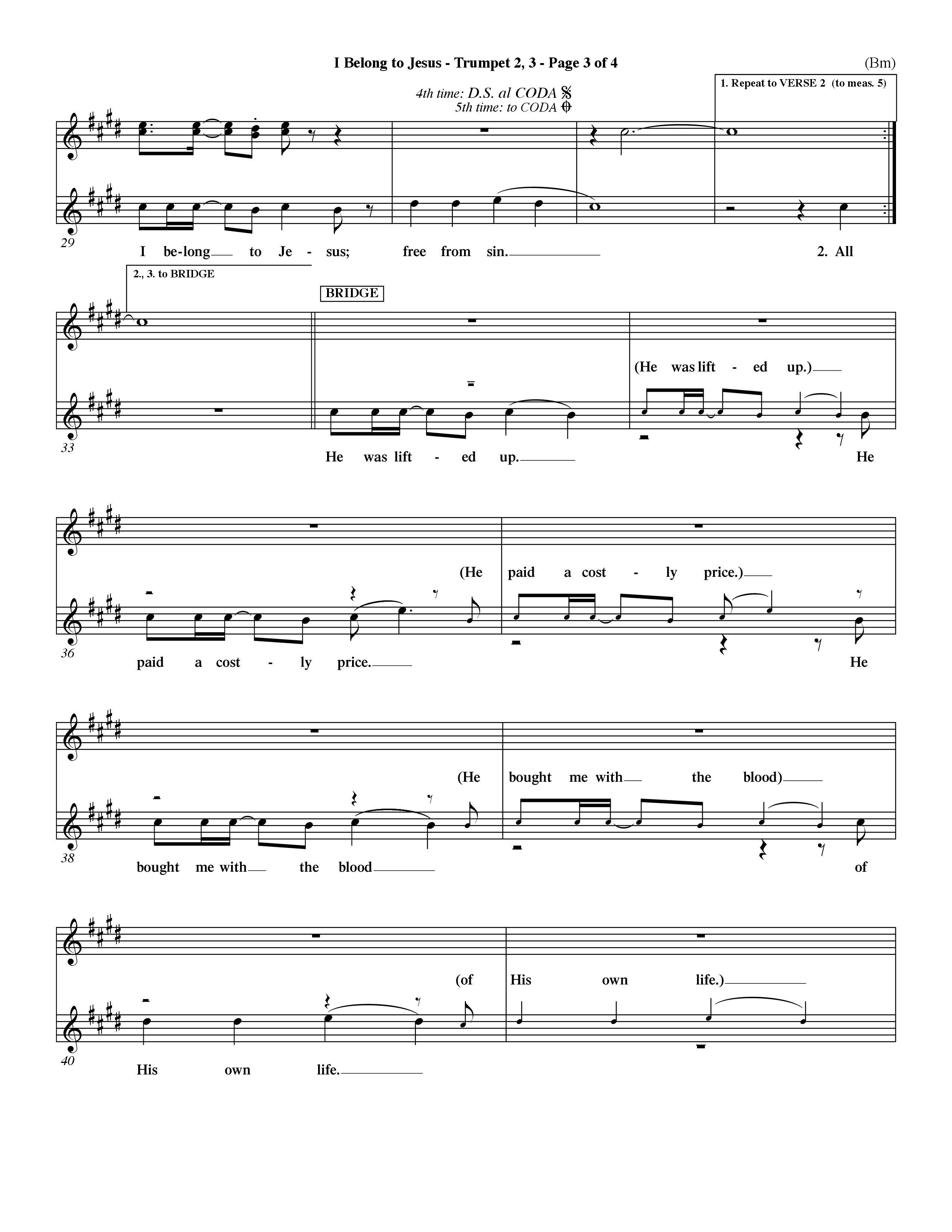 I Belong To Jesus (Choral Anthem SATB) Trumpet 2/3 (Word Music Choral / Orch. Dave Williamson)