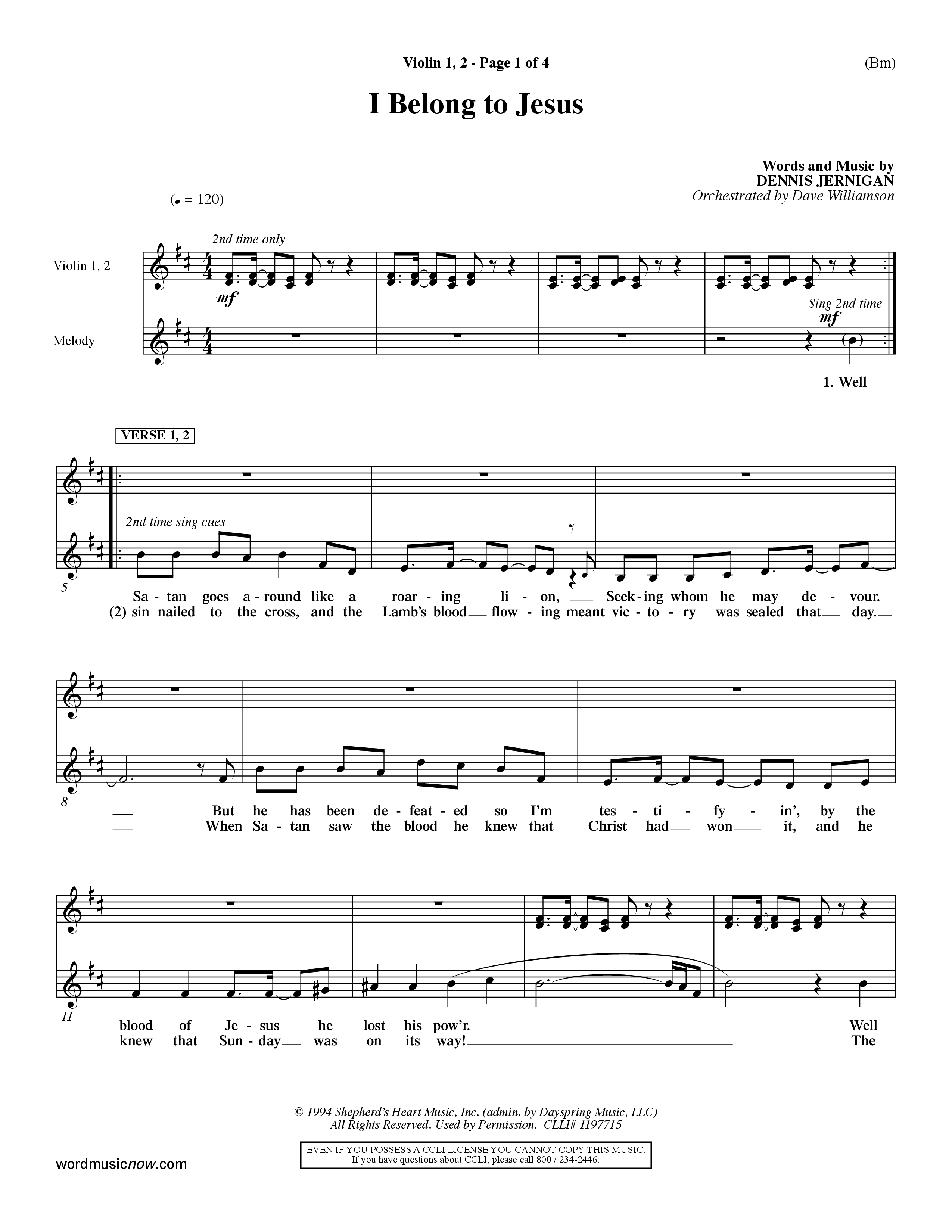 I Belong To Jesus (Choral Anthem SATB) Violin 1/2 (Word Music Choral / Orch. Dave Williamson)