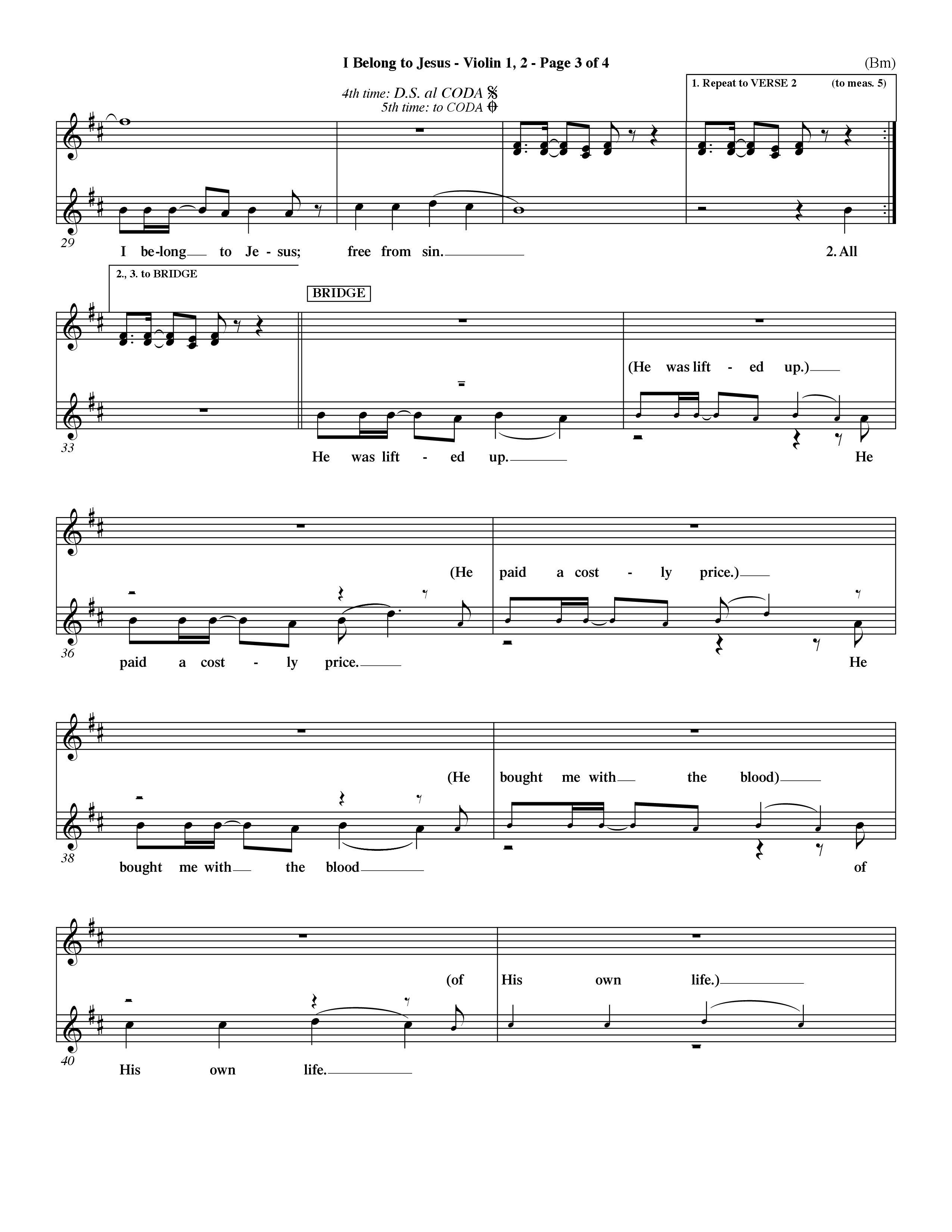 I Belong To Jesus (Choral Anthem SATB) Violin 1/2 (Word Music Choral / Orch. Dave Williamson)