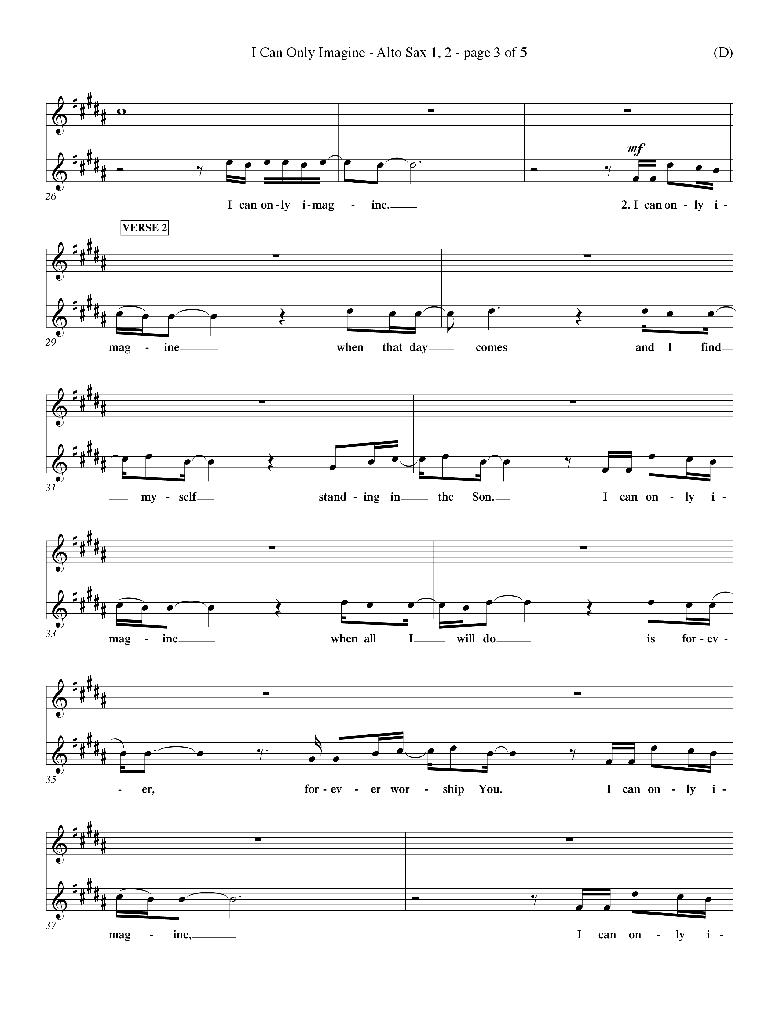 I Can Only Imagine (Choral Anthem SATB) Alto Sax 1/2 (Word Music Choral / Orch. Dave Williamson)