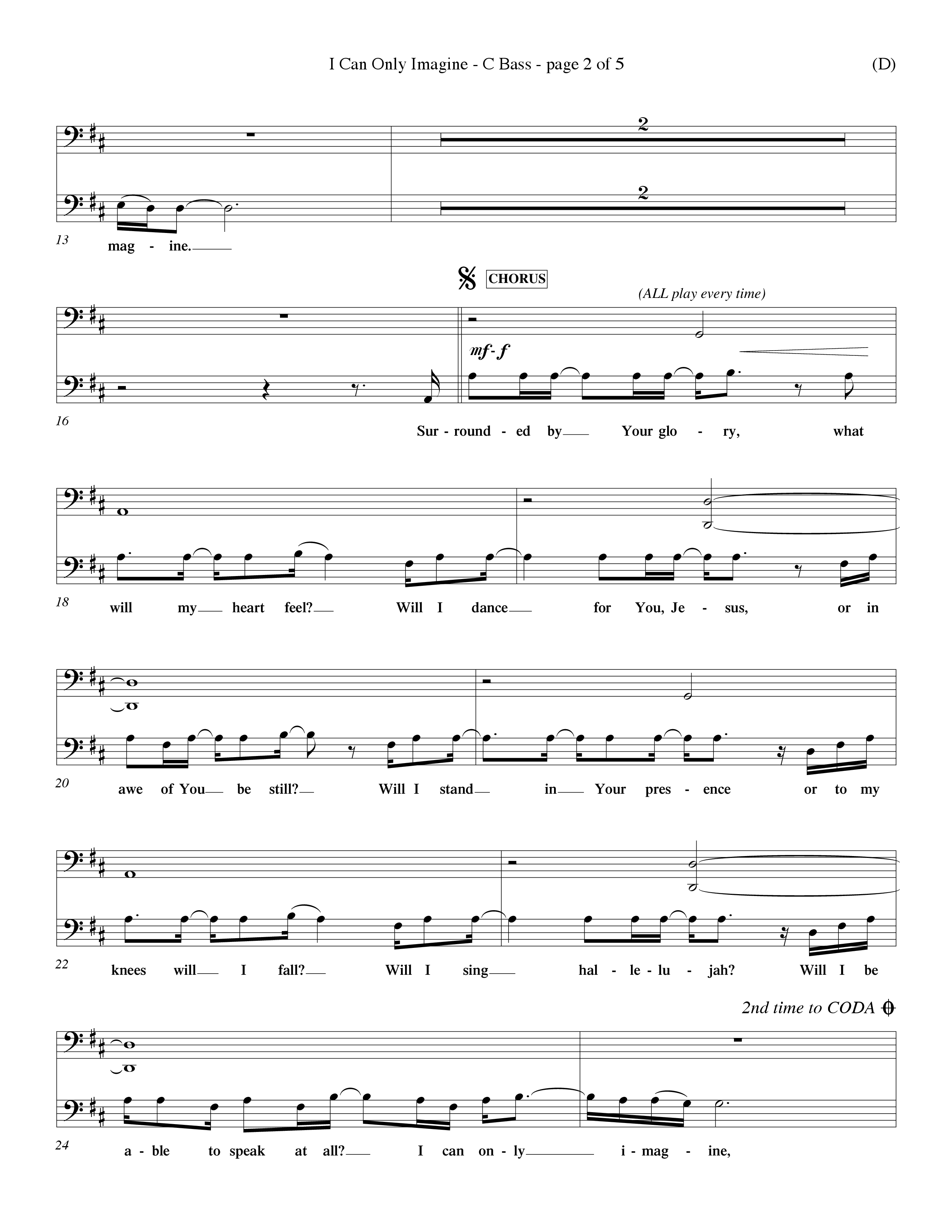 I Can Only Imagine (Choral Anthem SATB) Contrabass (Word Music Choral / Orch. Dave Williamson)