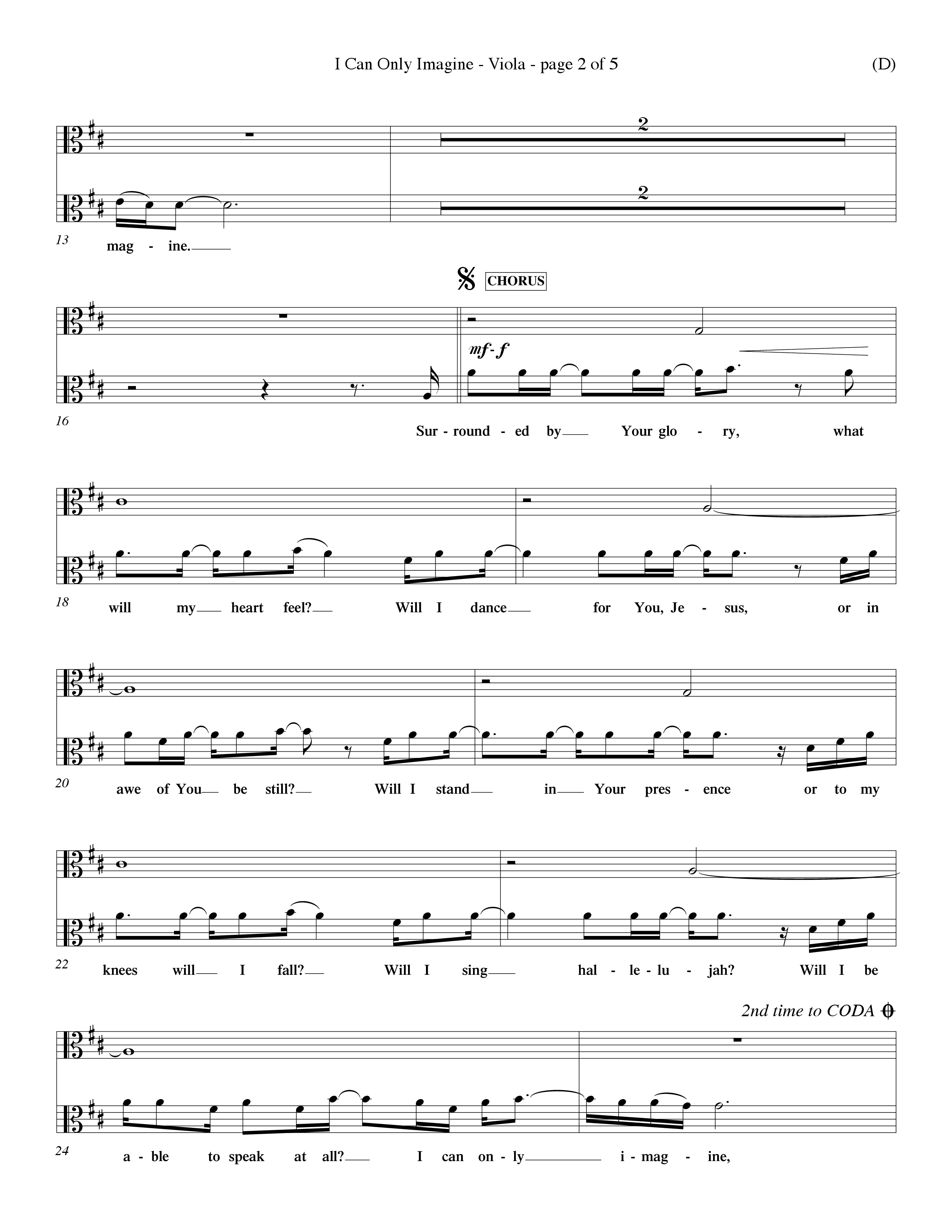 I Can Only Imagine (Choral Anthem SATB) Viola (Word Music Choral / Orch. Dave Williamson)