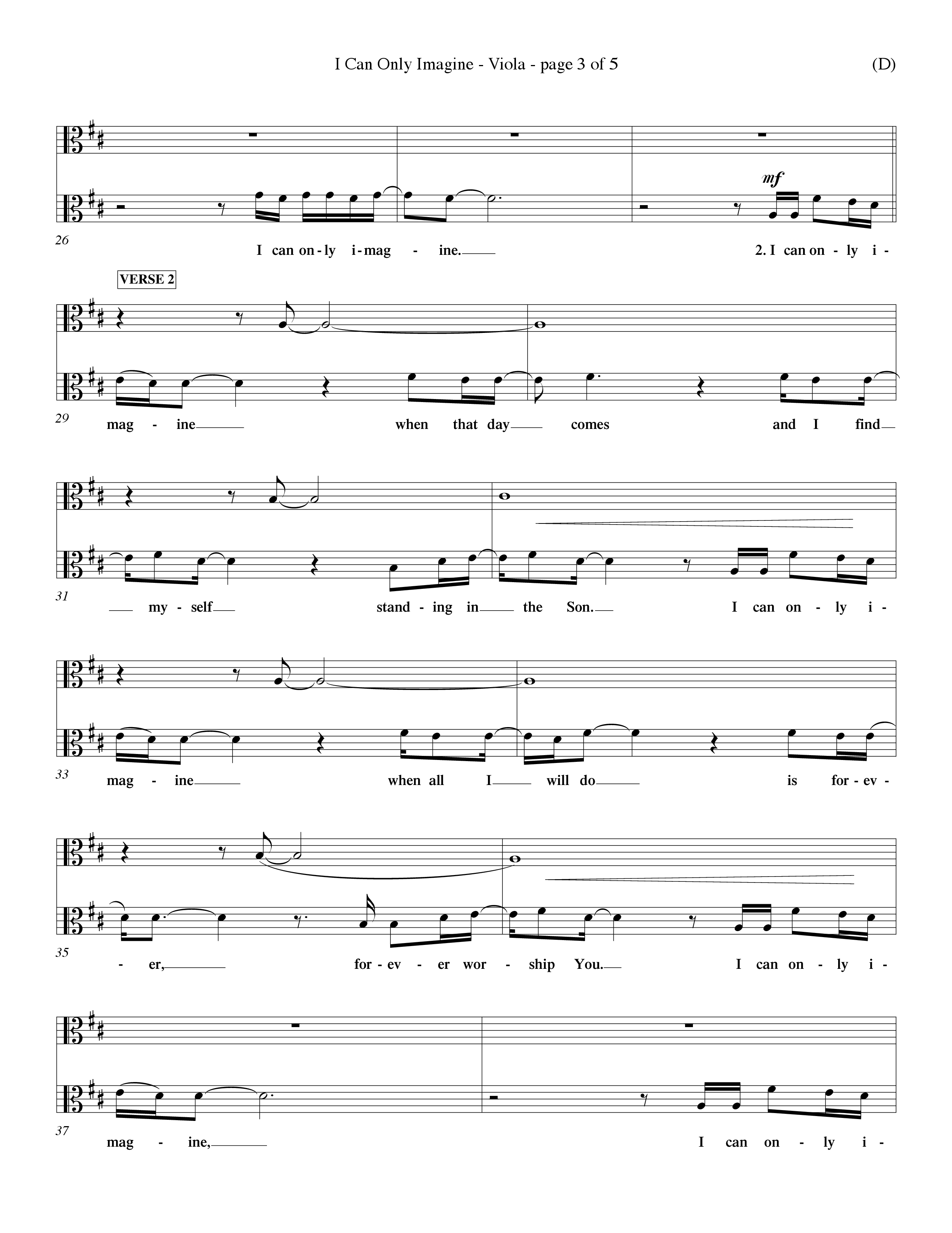 I Can Only Imagine (Choral Anthem SATB) Viola (Word Music Choral / Orch. Dave Williamson)