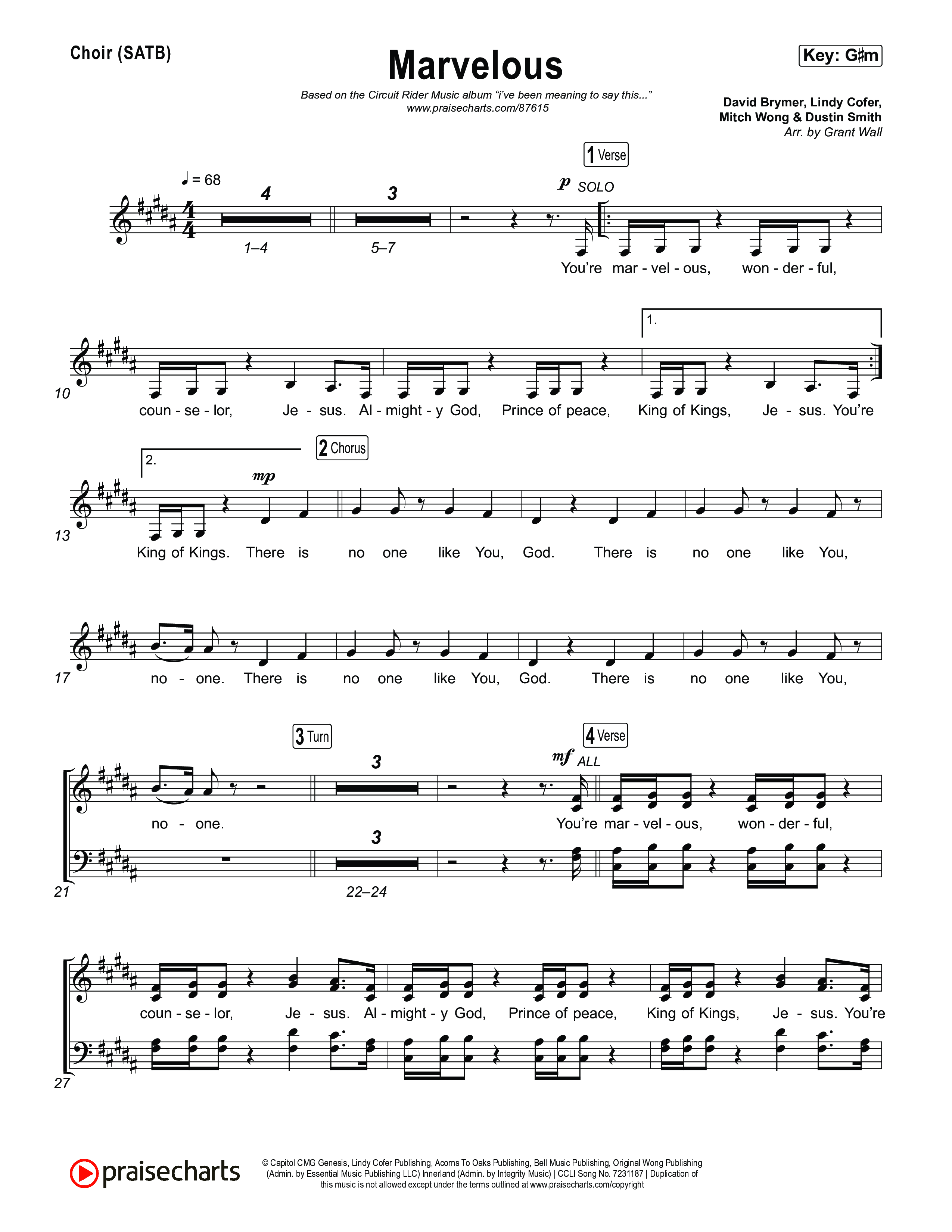 Marvelous Choir Sheet (SATB) (Circuit Rider Music)