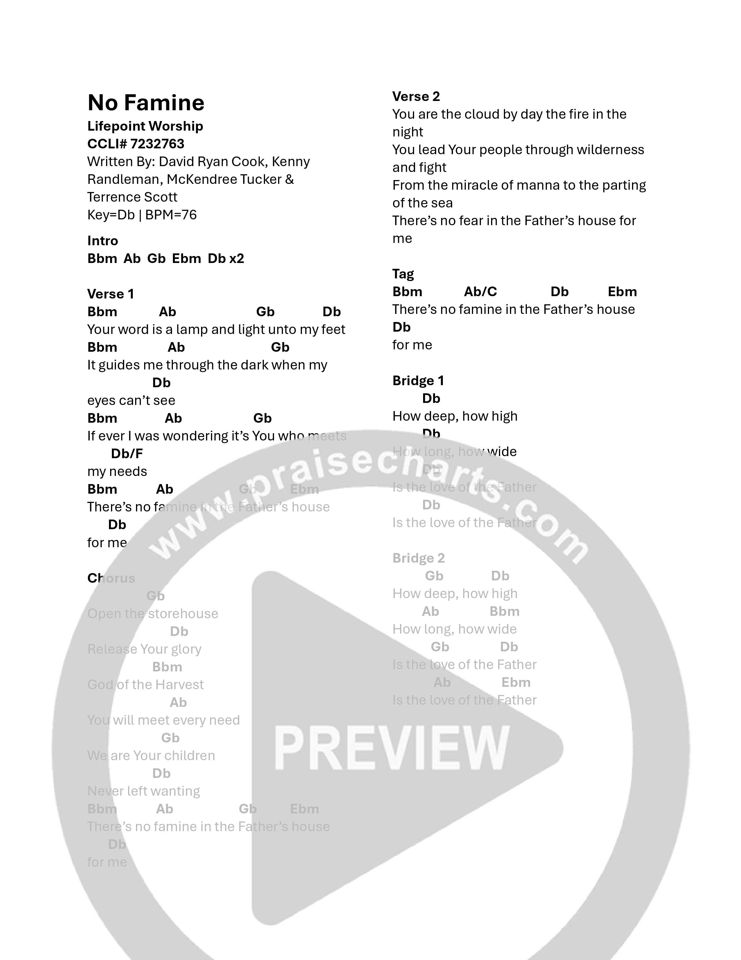 No Famine (Live) Chord Chart (Lifepoint Worship)