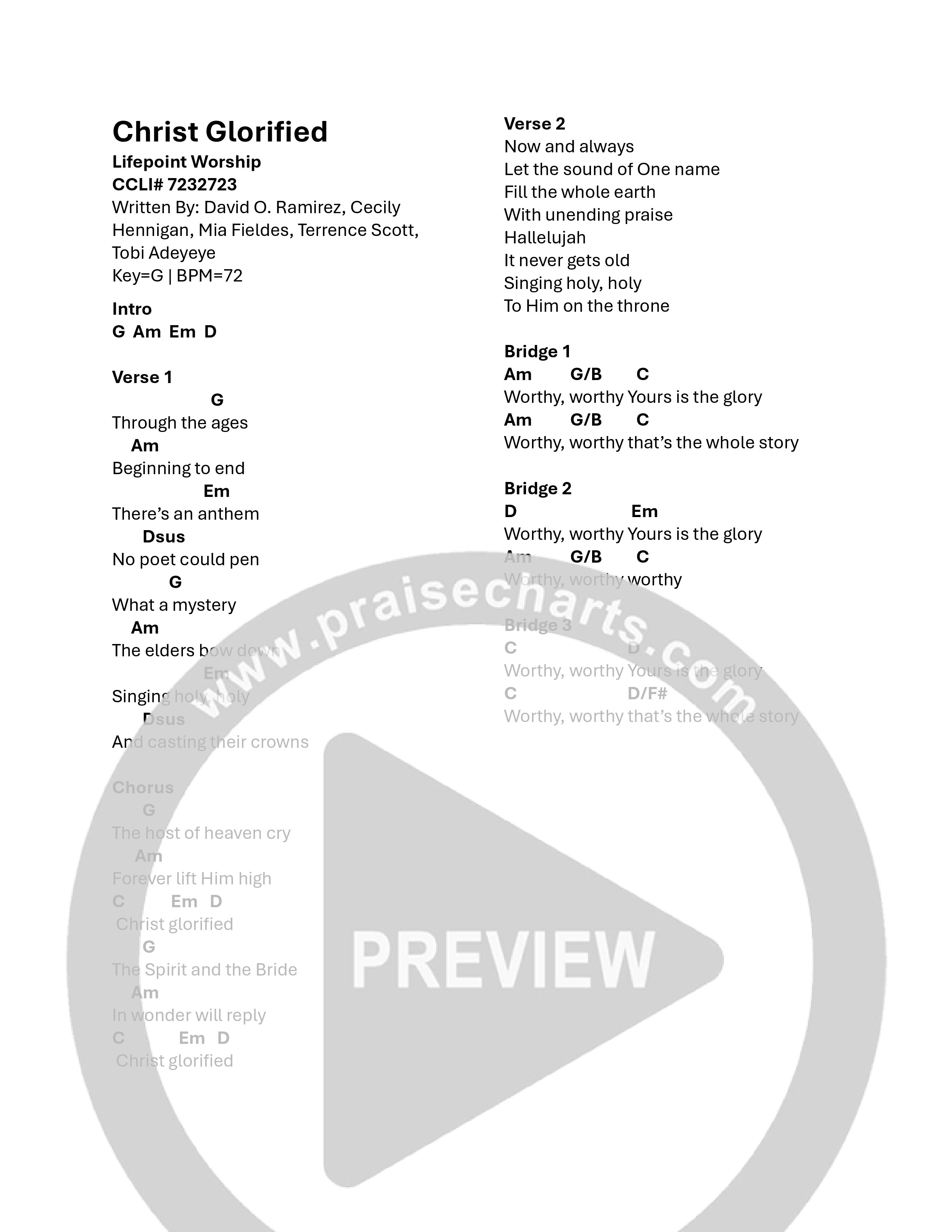 Christ Glorified (Live) Chord Chart (Lifepoint Worship)