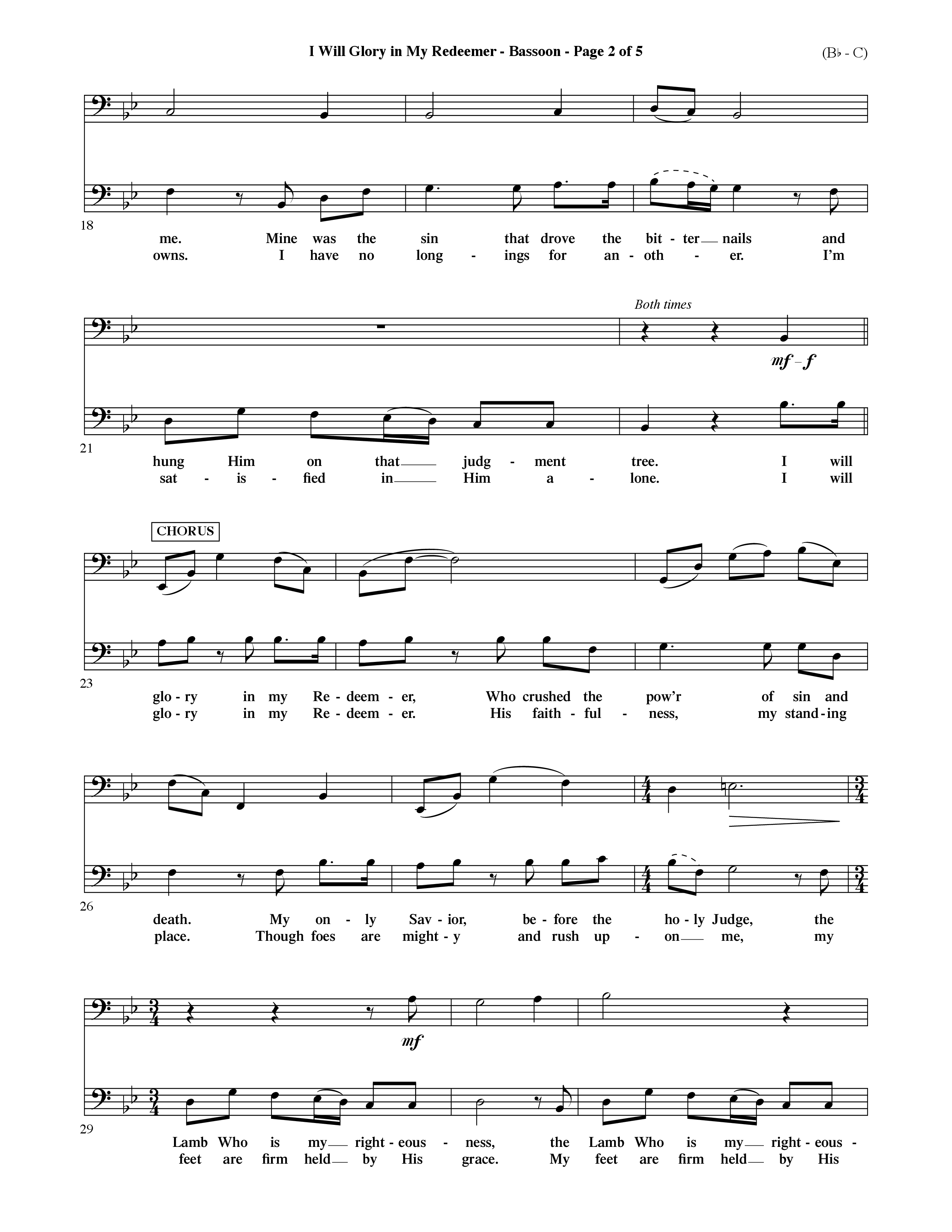 I Will Glory In My Redeemer (Choral Anthem SATB) Bassoon (Word Music Choral / Orch. David Shipps)