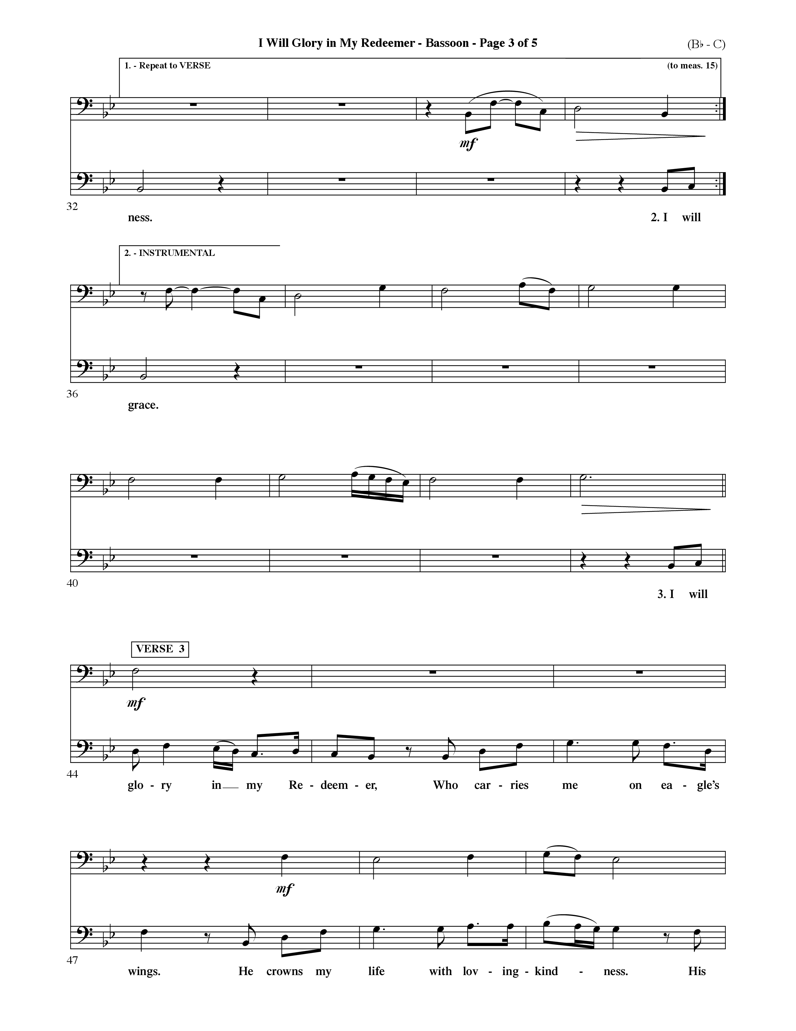 I Will Glory In My Redeemer (Choral Anthem SATB) Bassoon (Word Music Choral / Orch. David Shipps)