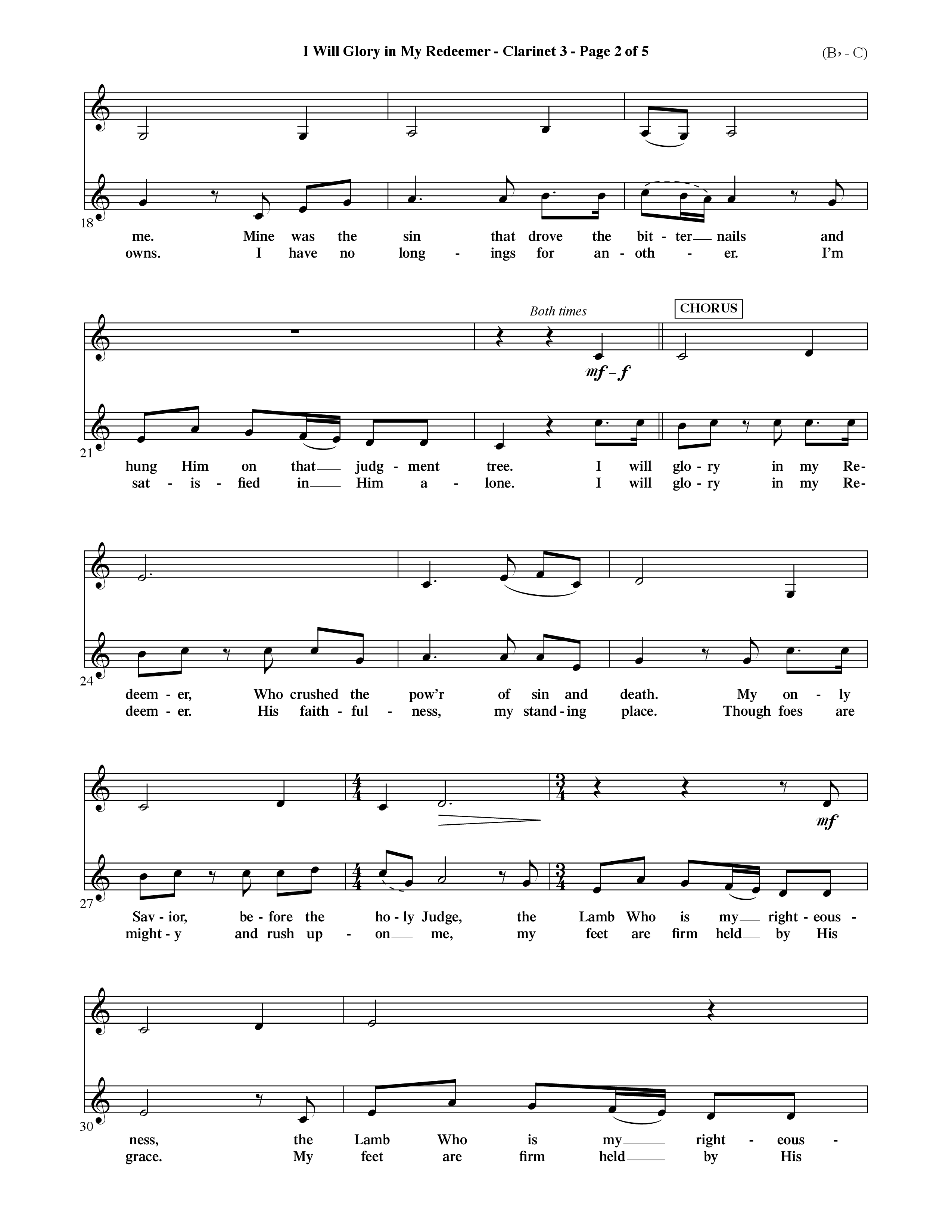 I Will Glory In My Redeemer (Choral Anthem SATB) Clarinet 3 (Word Music Choral / Orch. David Shipps)