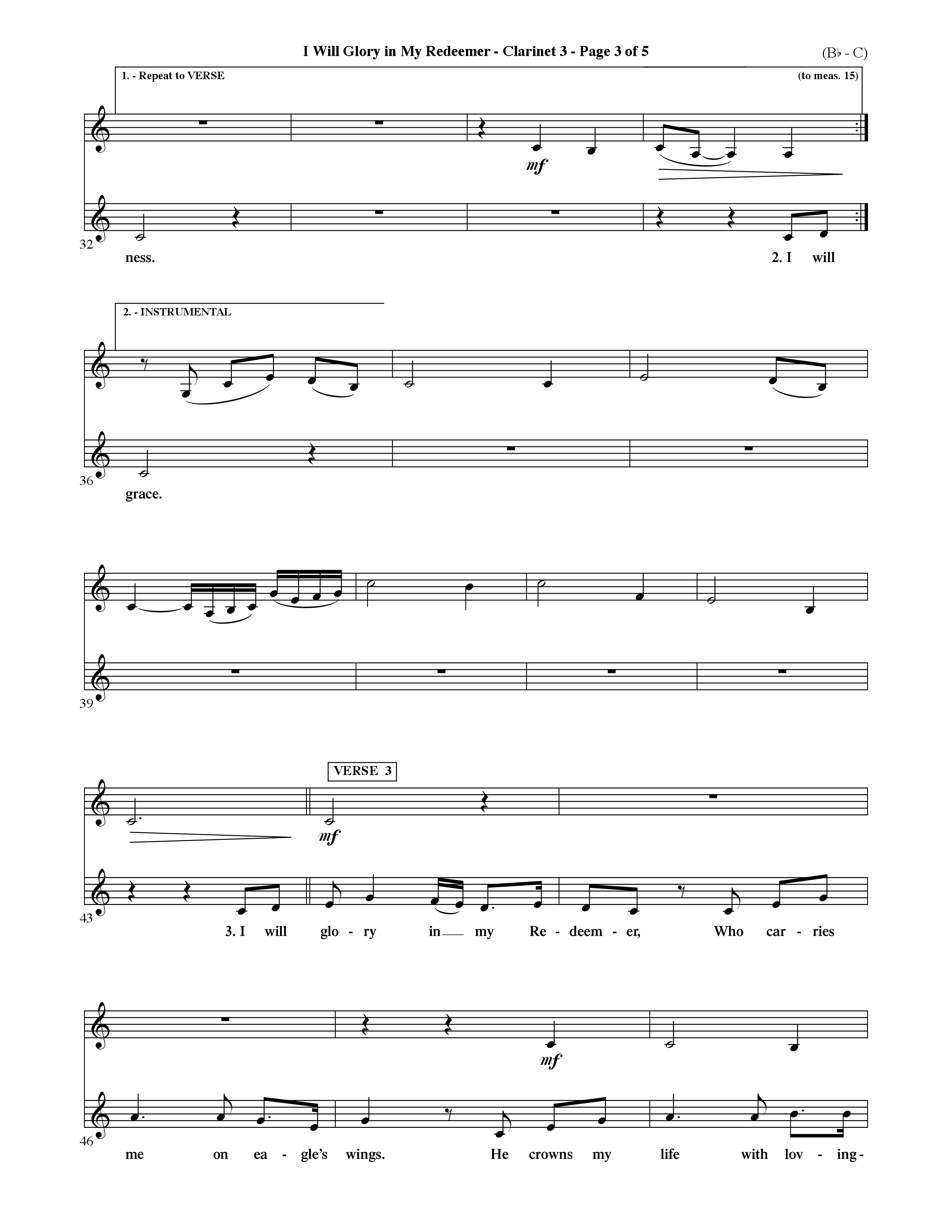 I Will Glory In My Redeemer (Choral Anthem SATB) Clarinet 3 (Word Music Choral / Orch. David Shipps)