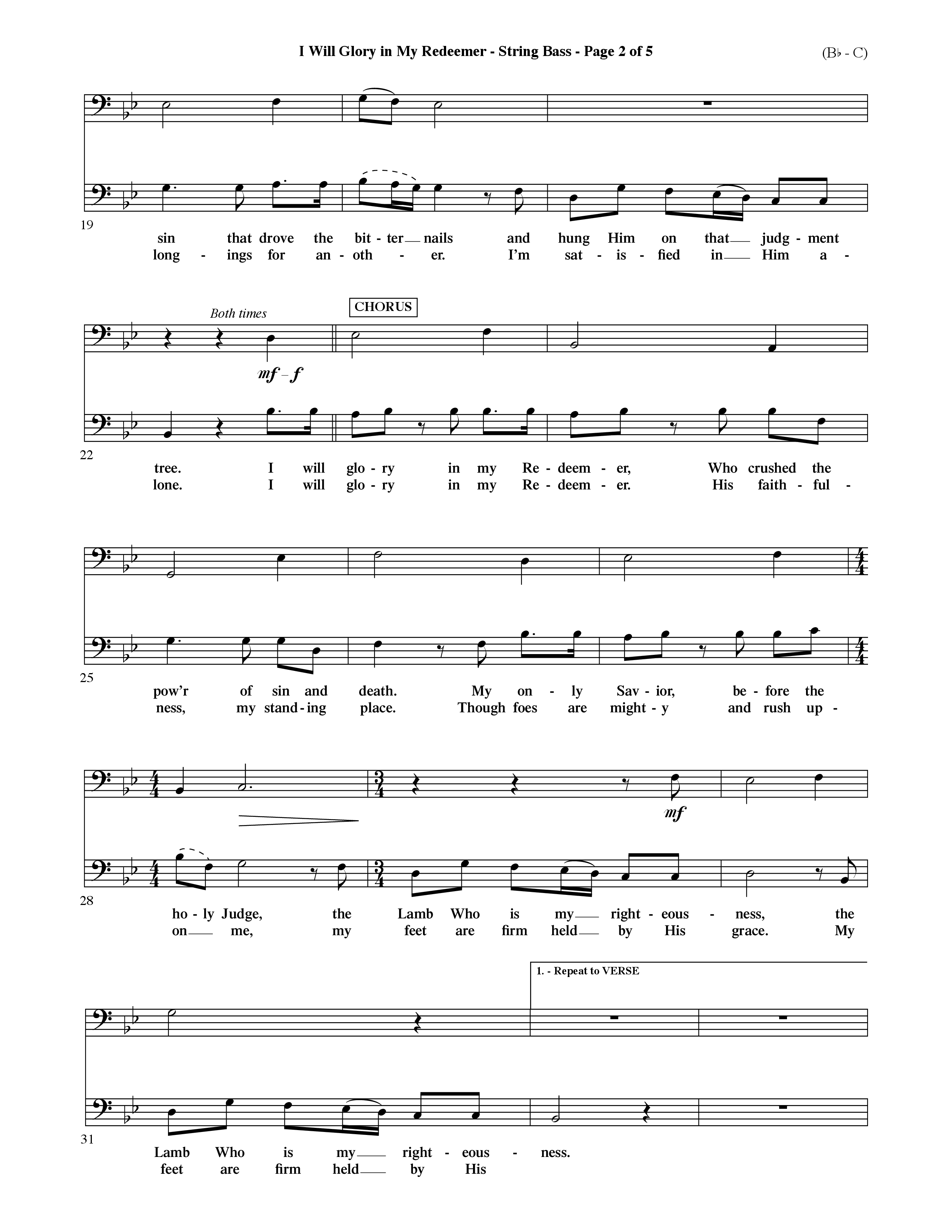 I Will Glory In My Redeemer (Choral Anthem SATB) Double Bass (Word Music Choral / Orch. David Shipps)