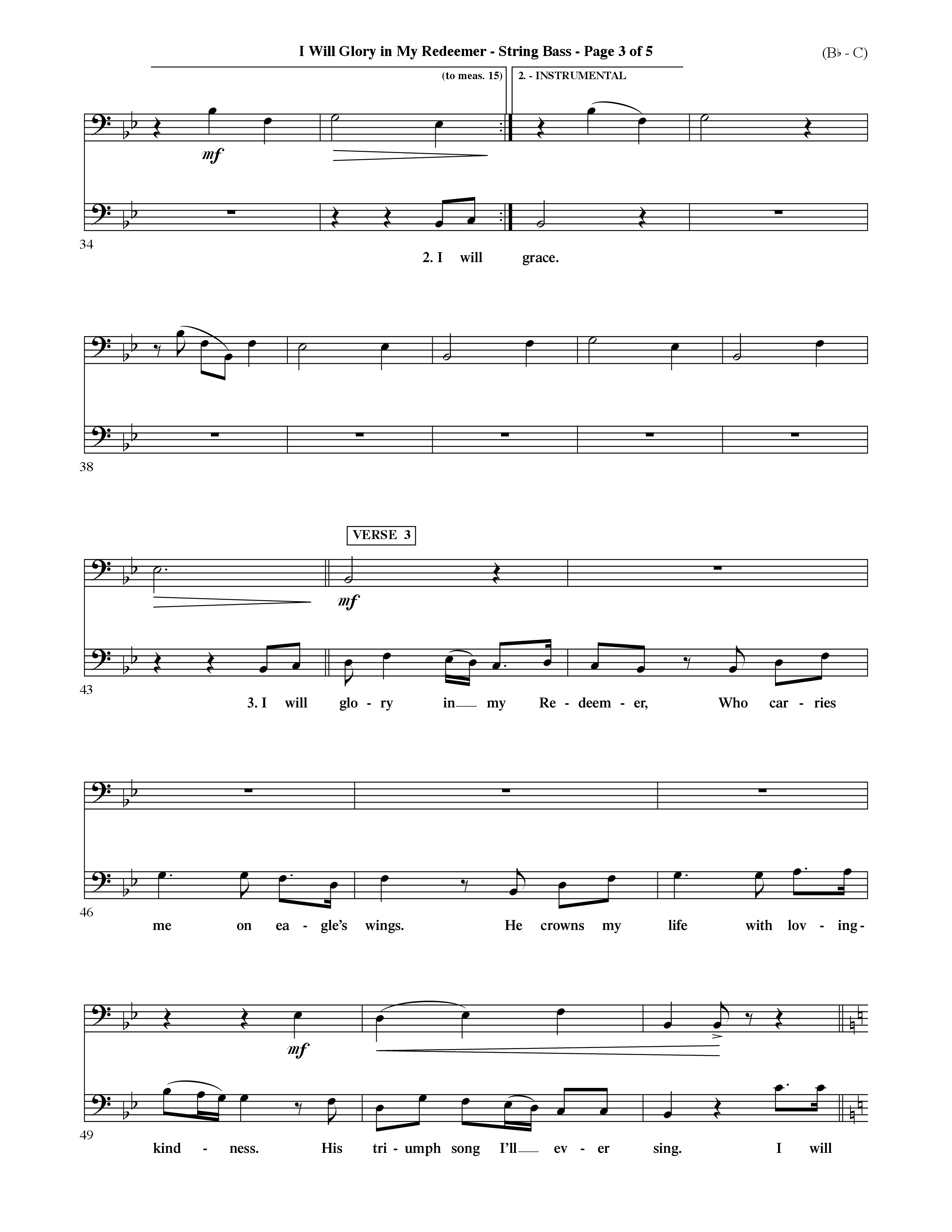 I Will Glory In My Redeemer (Choral Anthem SATB) Double Bass (Word Music Choral / Orch. David Shipps)