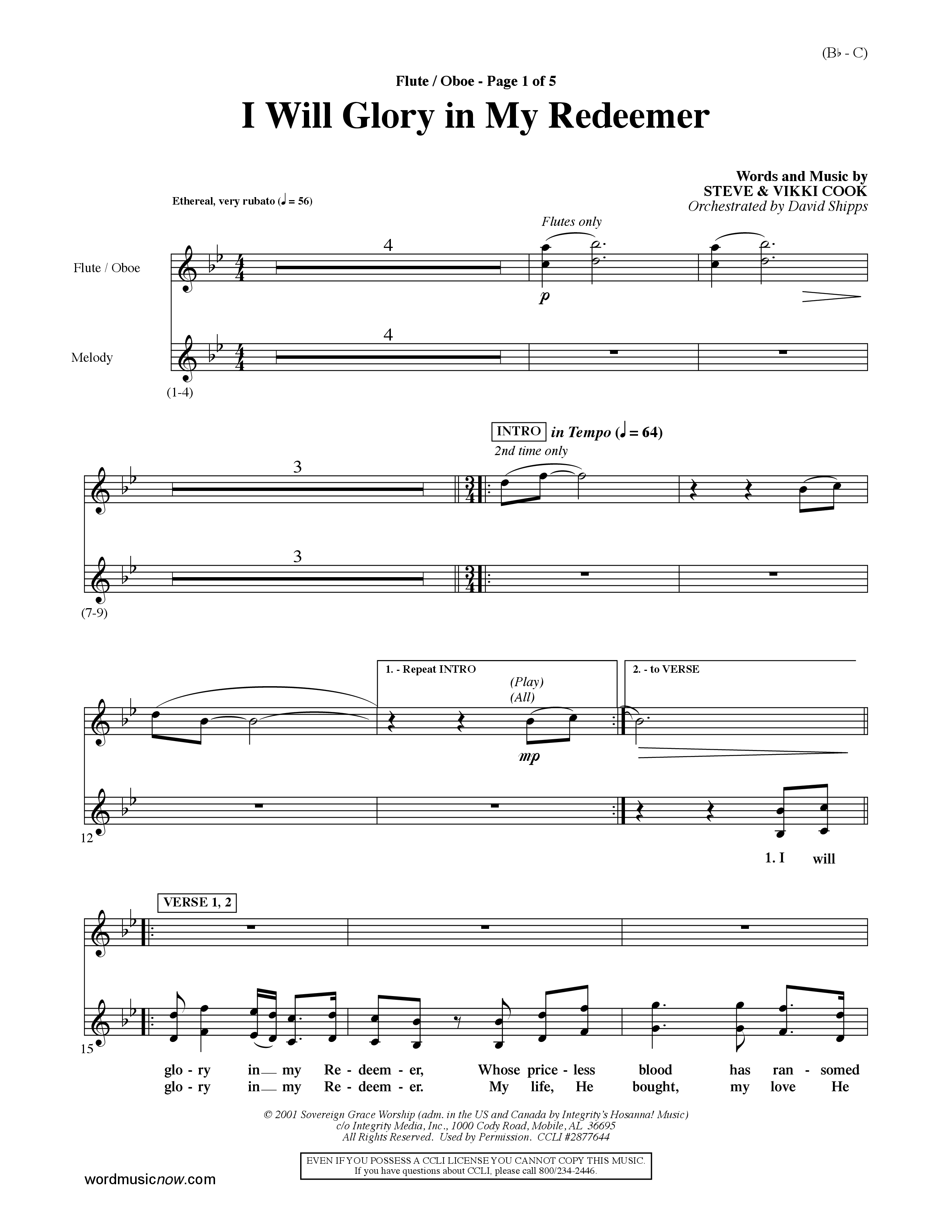 I Will Glory In My Redeemer (Choral Anthem SATB) Flute/Oboe (Word Music Choral / Orch. David Shipps)