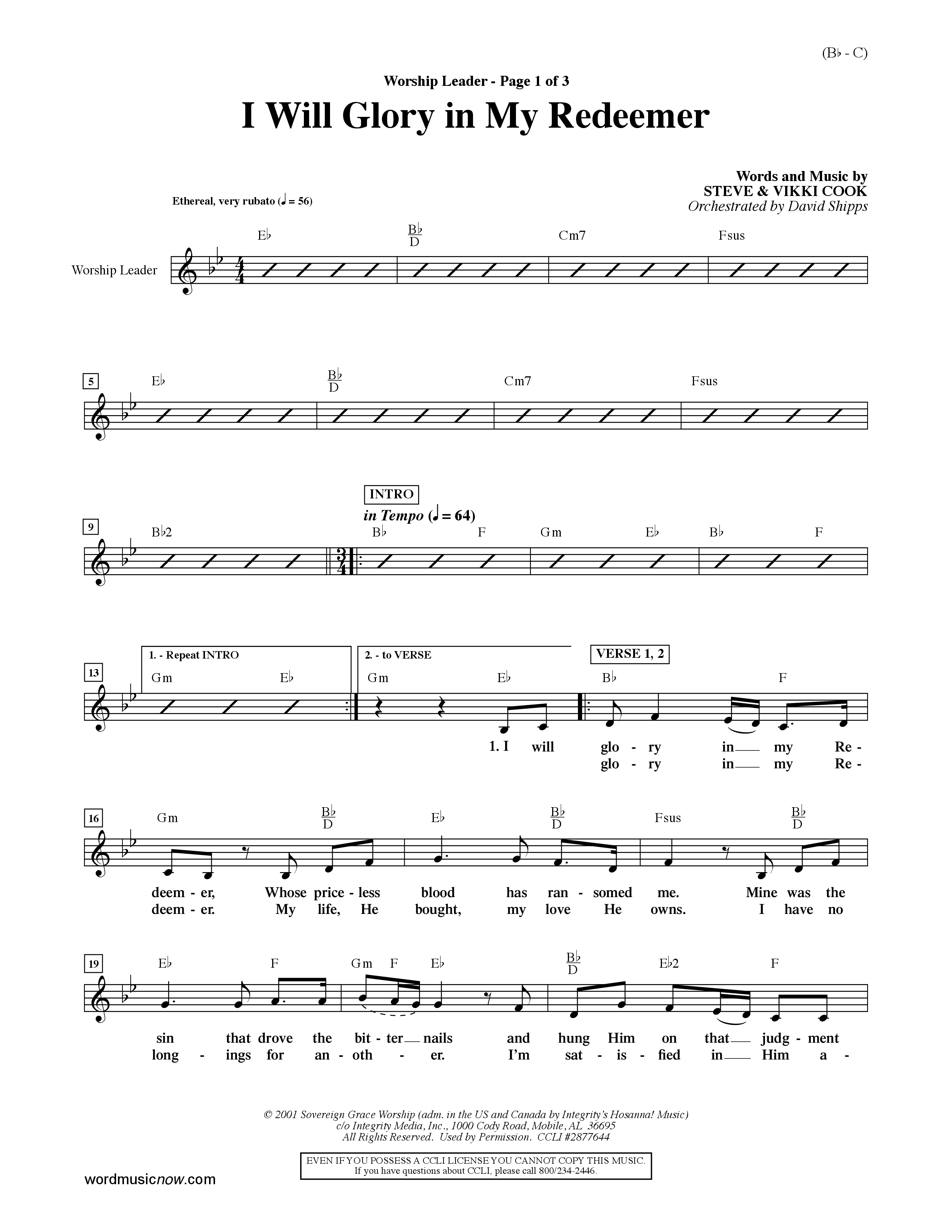 I Will Glory In My Redeemer (Choral Anthem SATB) Rhythm Pack (Word Music Choral / Orch. David Shipps)