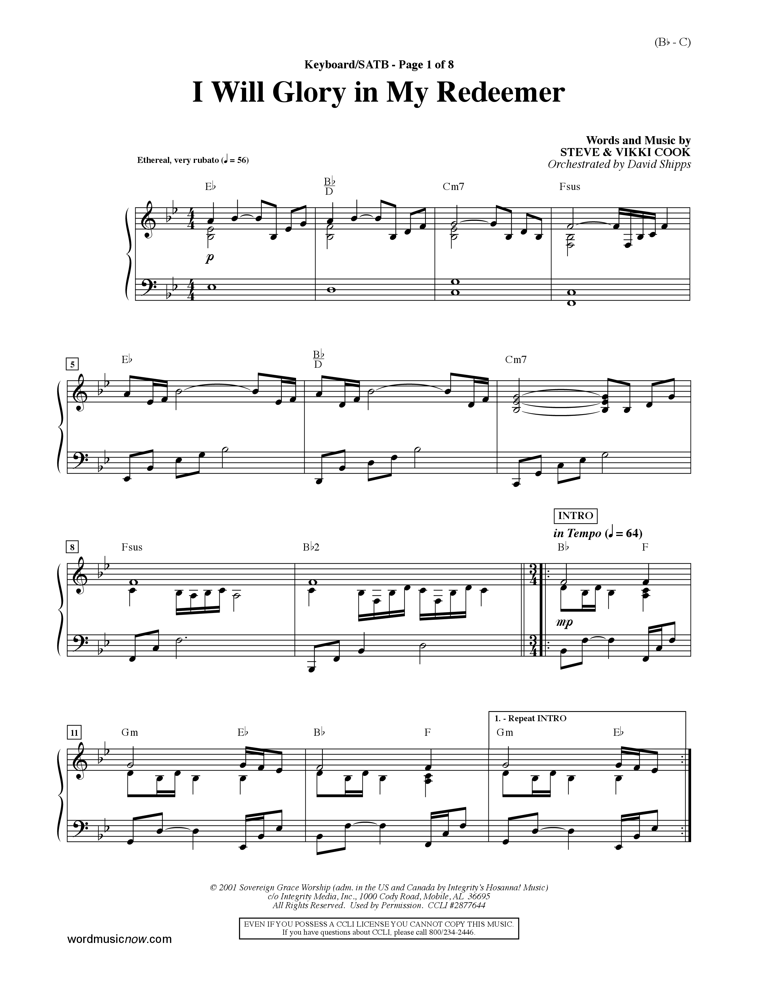 I Will Glory In My Redeemer (Choral Anthem SATB) Keyboard/Vocal (SATB) (Word Music Choral / Orch. David Shipps)