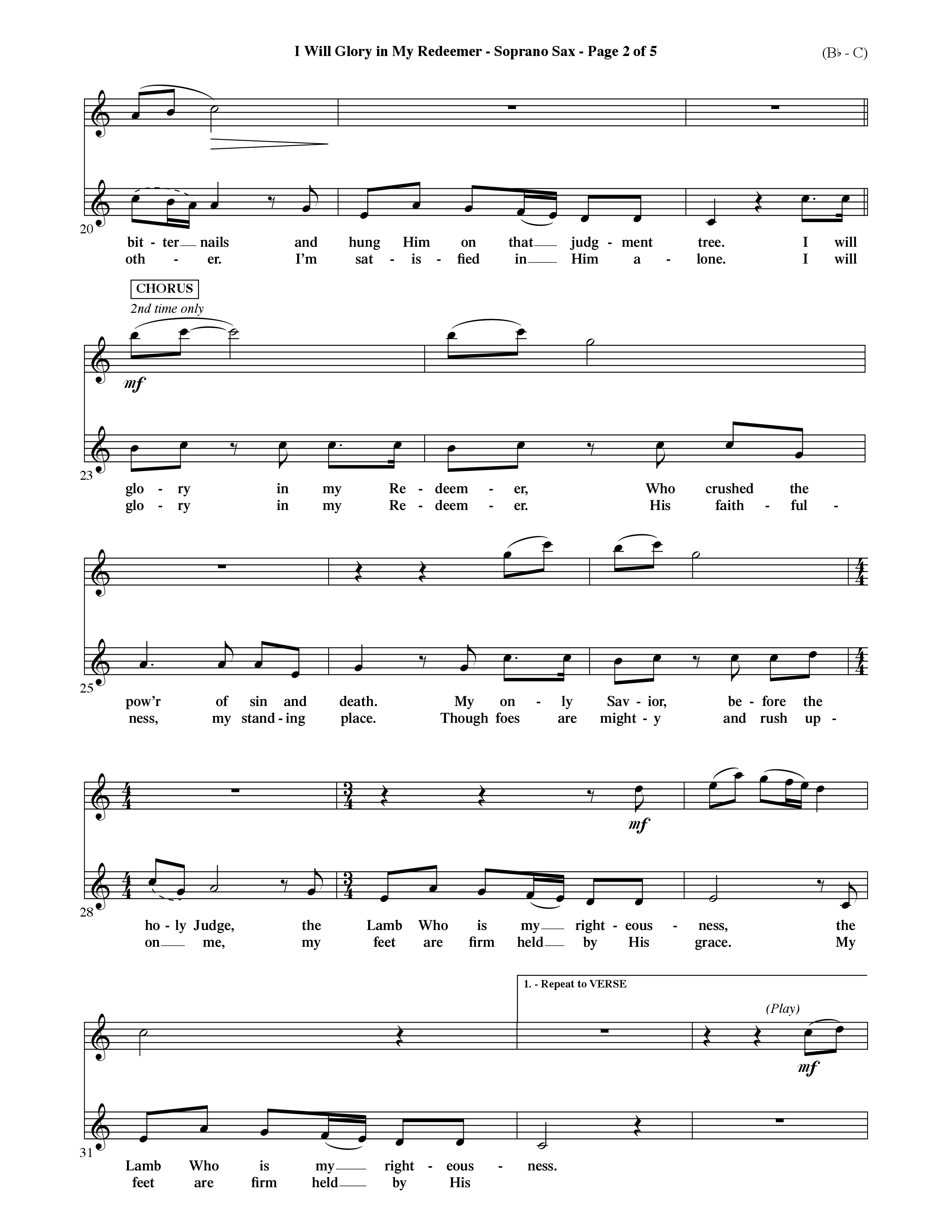 I Will Glory In My Redeemer (Choral Anthem SATB) Saxophone (Word Music Choral / Orch. David Shipps)